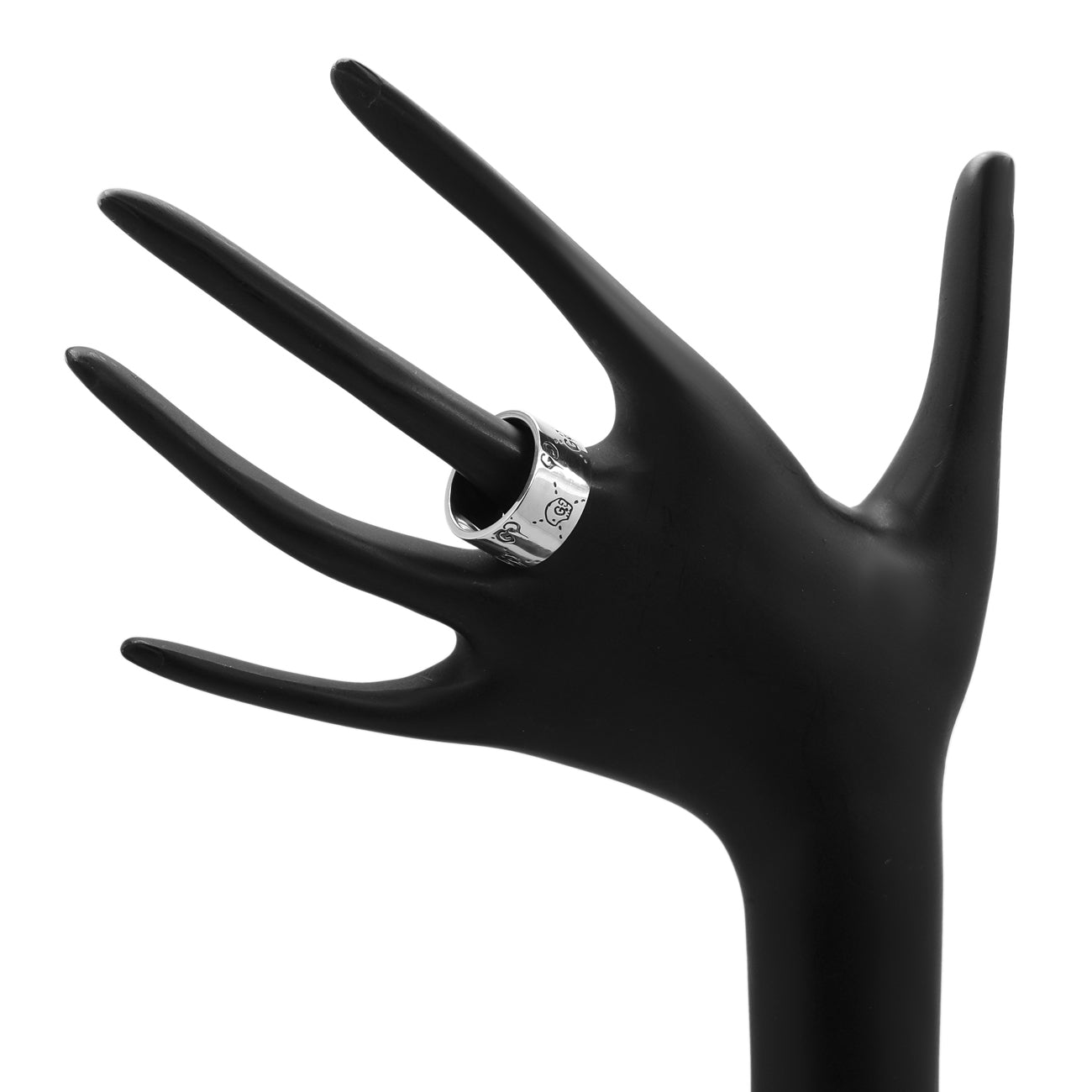 Gucci Sterling Silver GucciGhost Hamlet Skull Wide Band Ring
