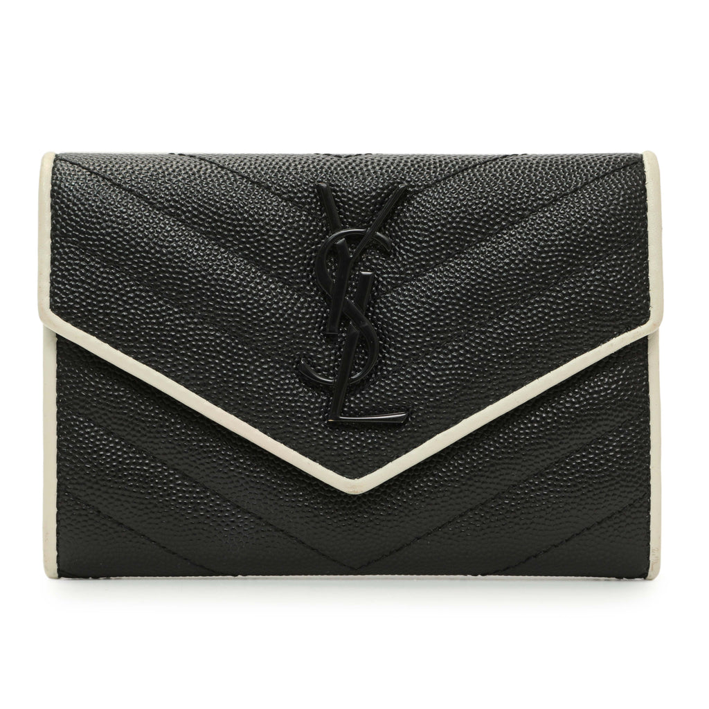Saint Laurent Black Grain De Poudre Matelasse Chevron Monogram Envelope Wallet