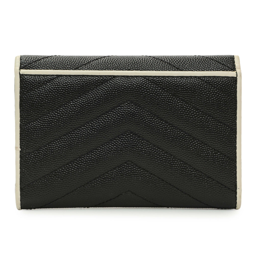 Saint Laurent Black Grain De Poudre Matelasse Chevron Monogram Envelope Wallet
