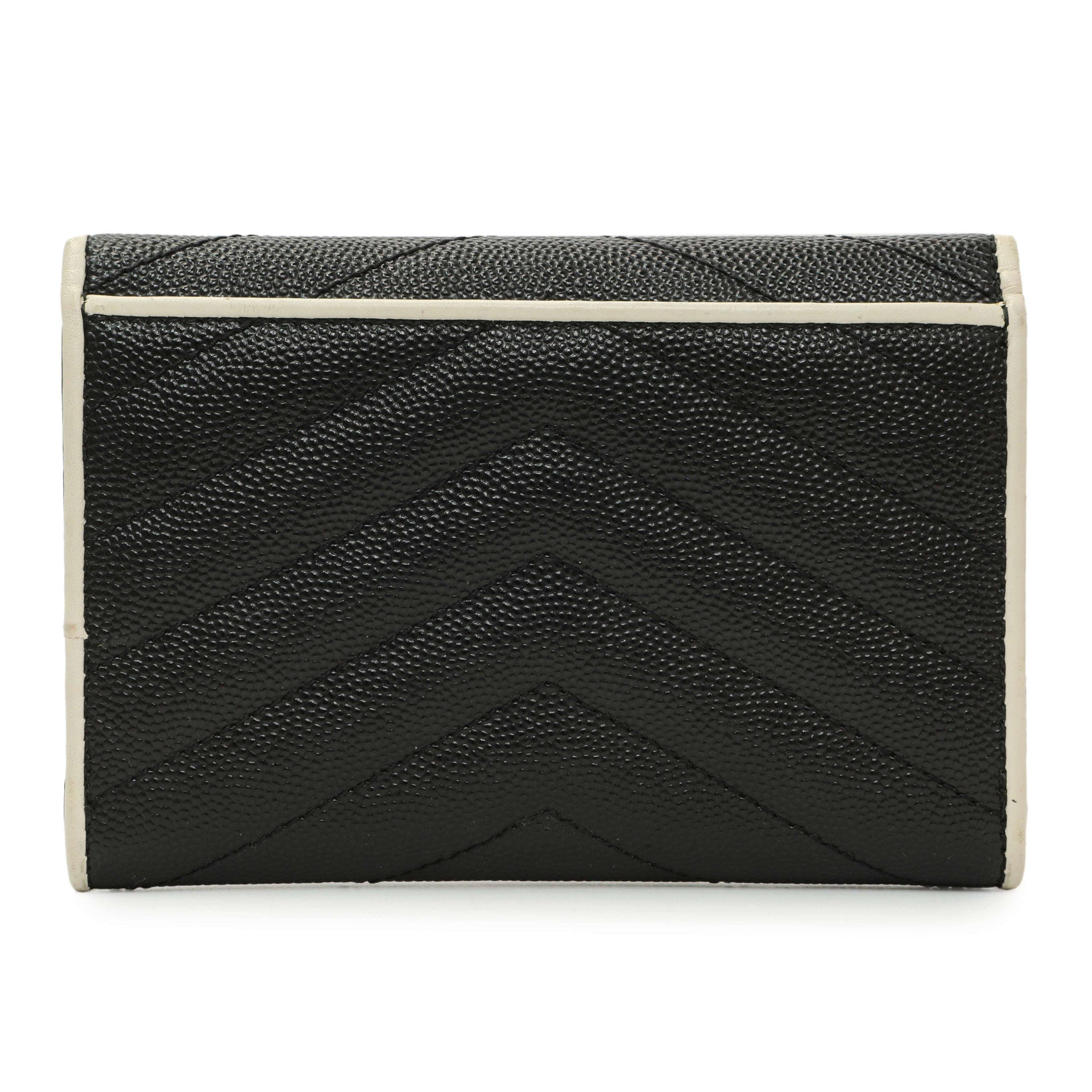 Saint Laurent Black Grain De Poudre Matelasse Chevron Monogram Envelope Wallet