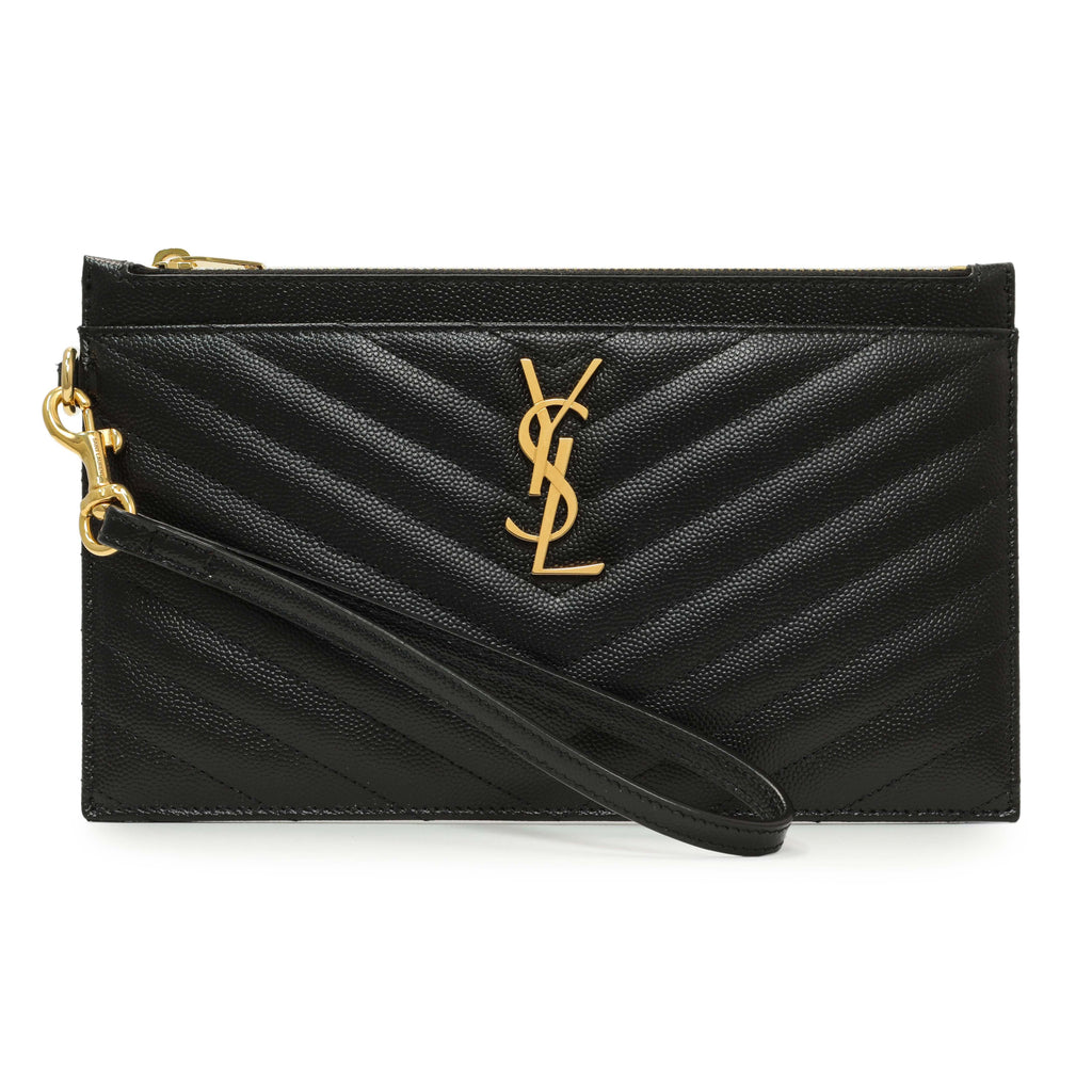 Saint Laurent Grain De Poudre Matelasse Chevron Monogram Large Bill Pouch