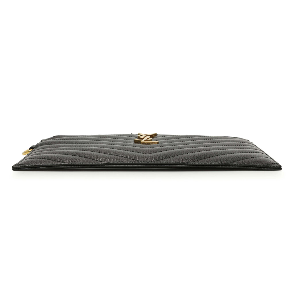 Saint Laurent Grain De Poudre Matelasse Chevron Monogram Large Bill Pouch
