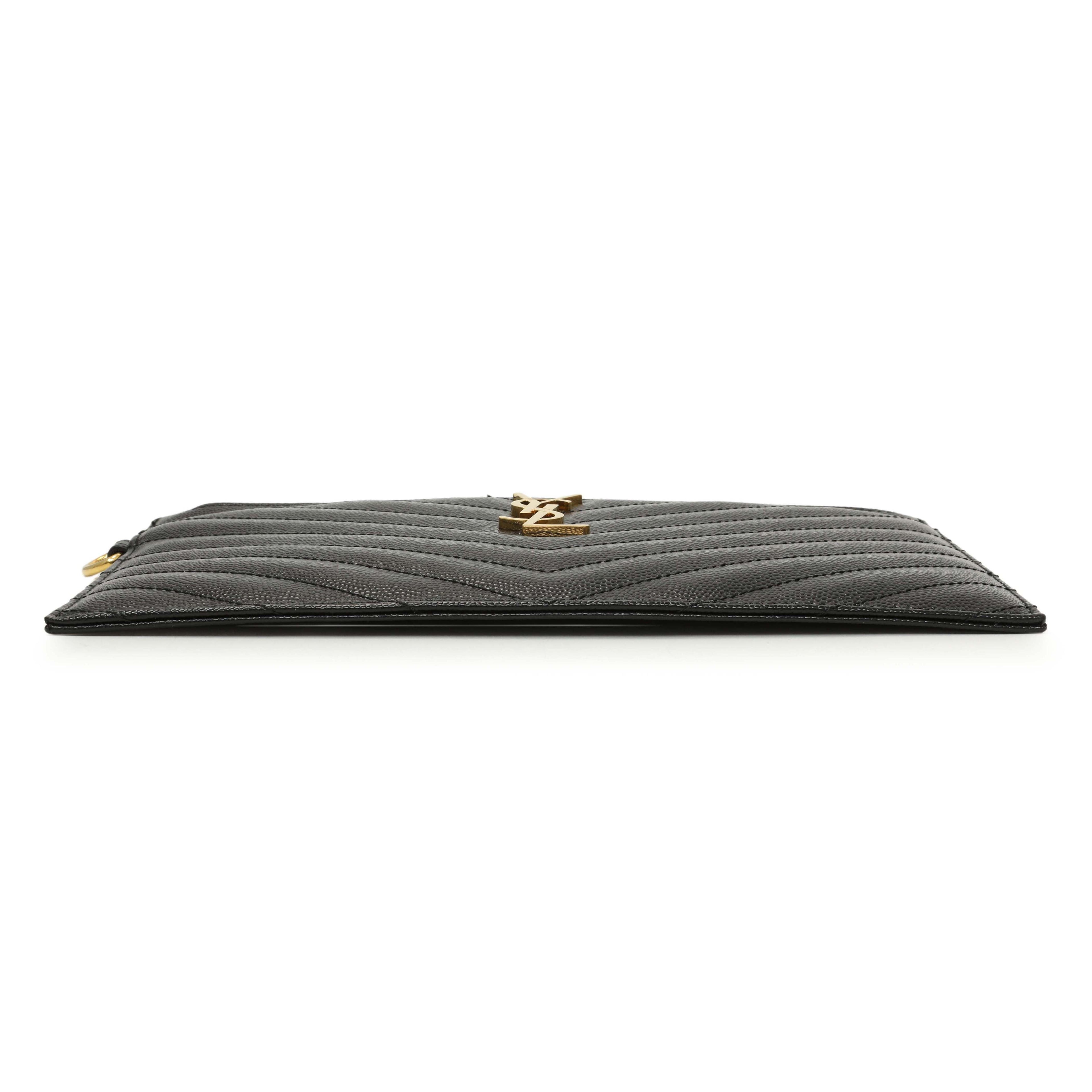 Saint Laurent Grain De Poudre Matelasse Chevron Monogram Large Bill Pouch