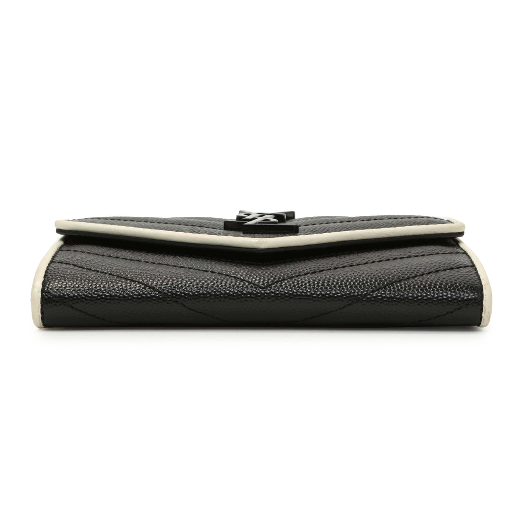 Saint Laurent Black Grain De Poudre Matelasse Chevron Monogram Envelope Wallet