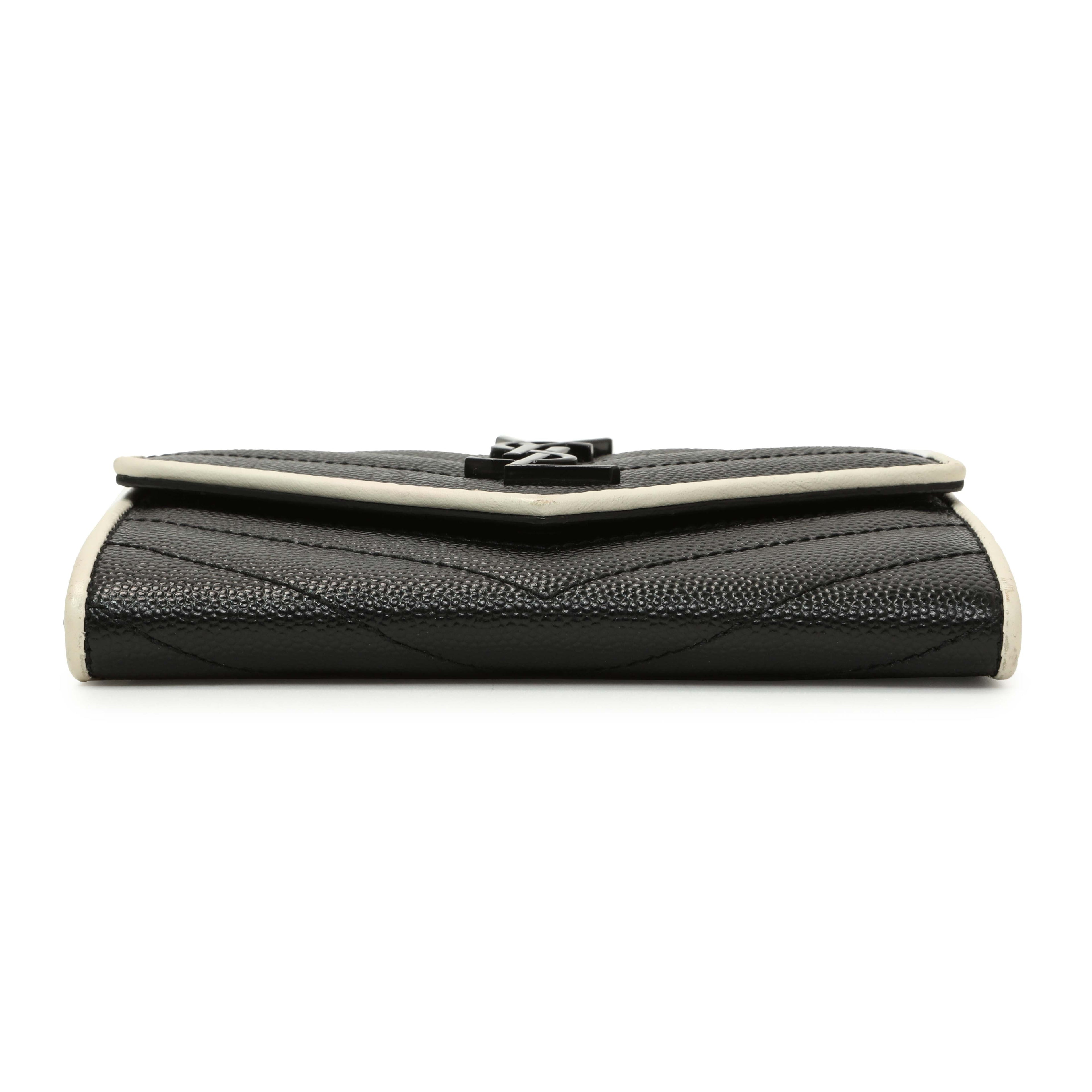 Saint Laurent Black Grain De Poudre Matelasse Chevron Monogram Envelope Wallet