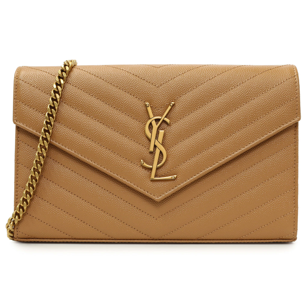 Saint Laurent Dune Grain De Poudre Matelasse Chevron Monogram Chain Wallet