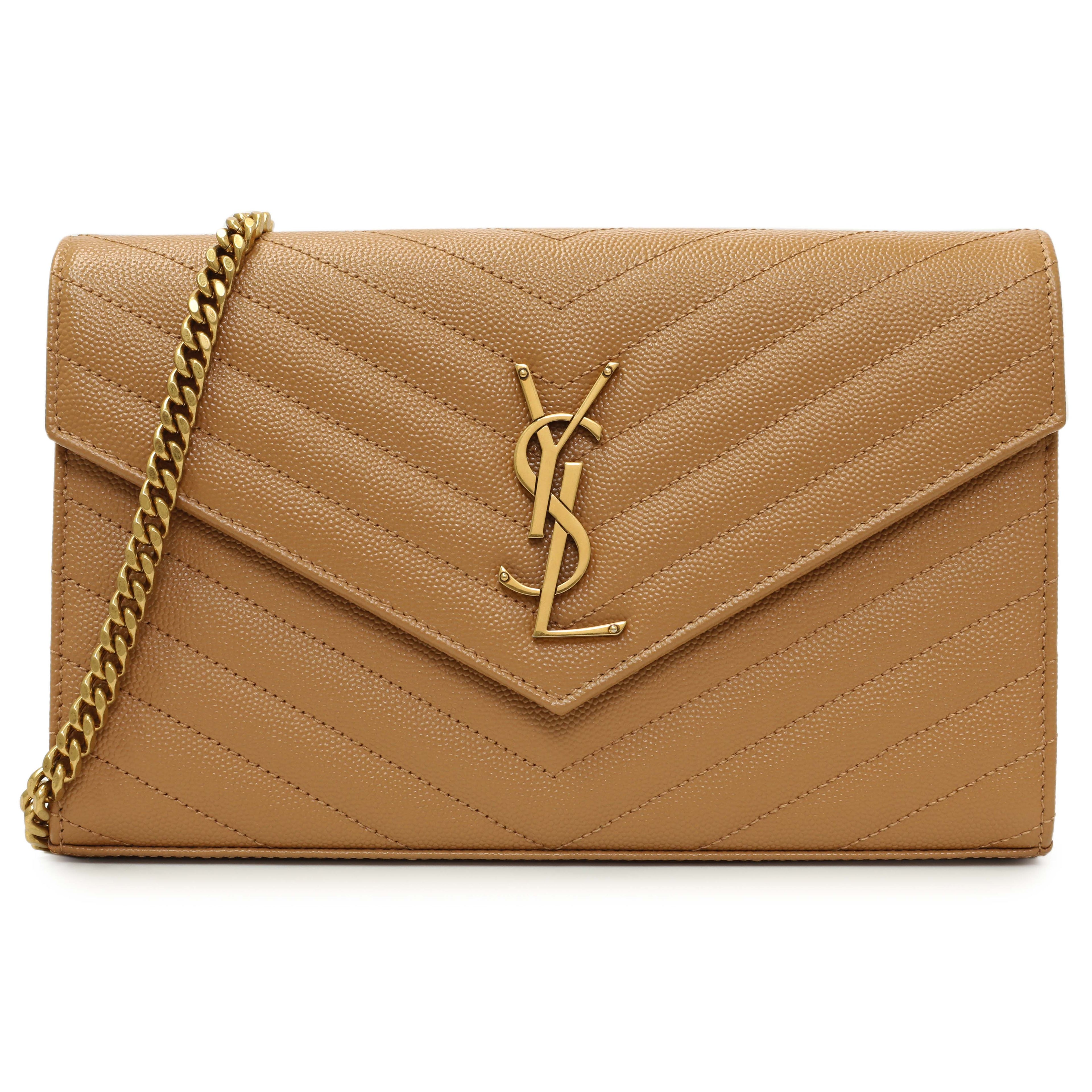 Saint Laurent Dune Grain De Poudre Matelasse Chevron Monogram Chain Wallet
