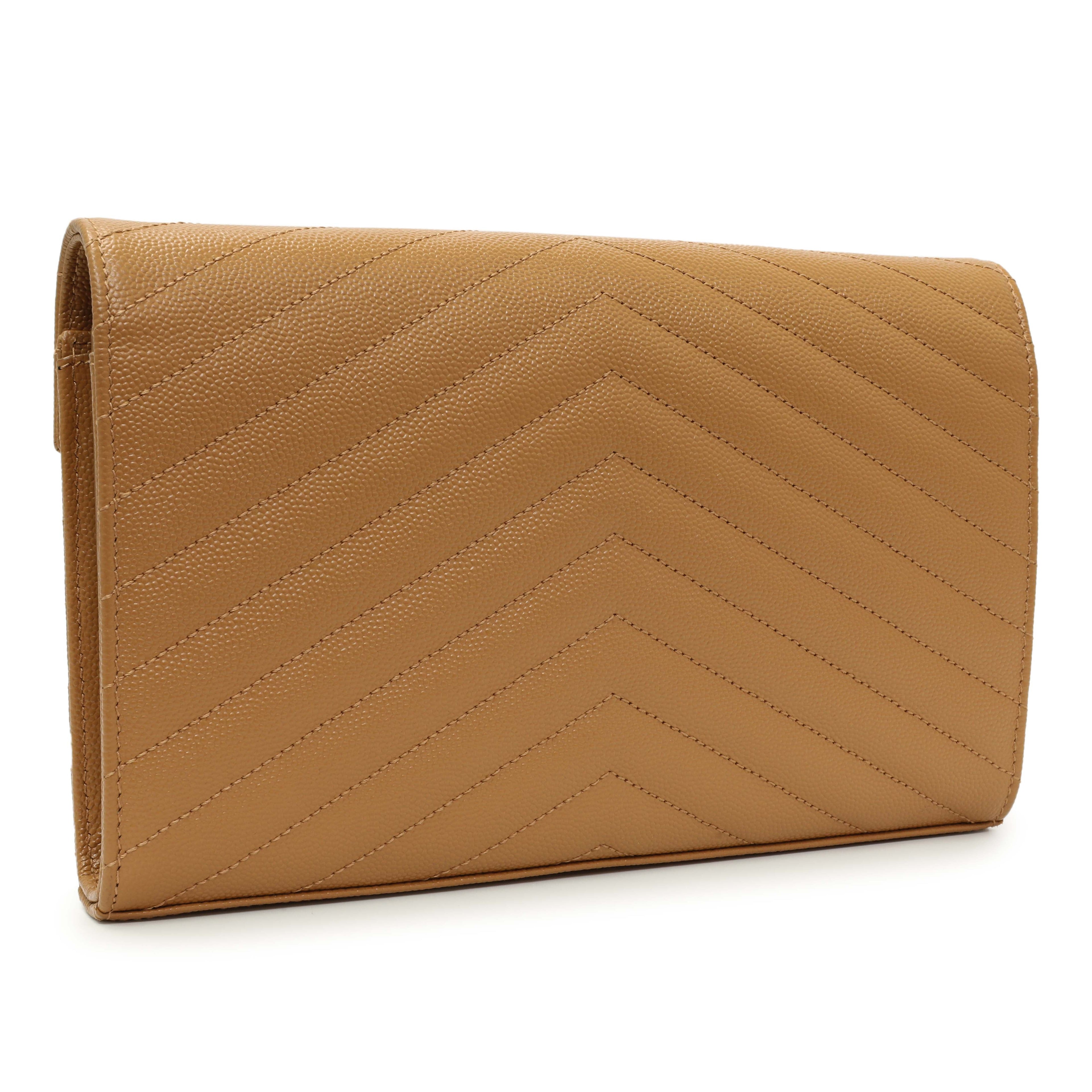 Saint Laurent Dune Grain De Poudre Matelasse Chevron Monogram Chain Wallet