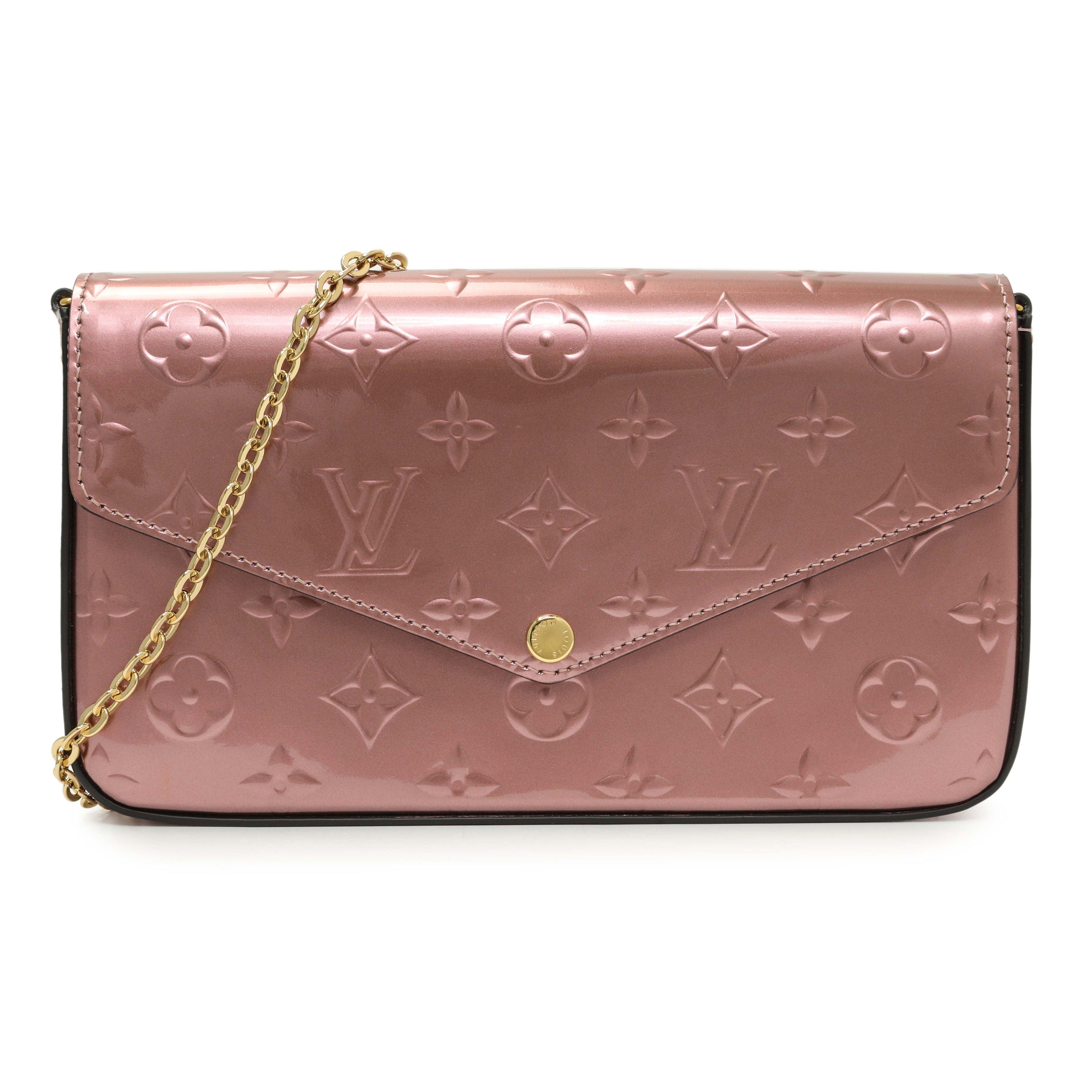 Louis Vuitton Metallic Pale Pink Vernis Pochette Felicie Chain Wallet