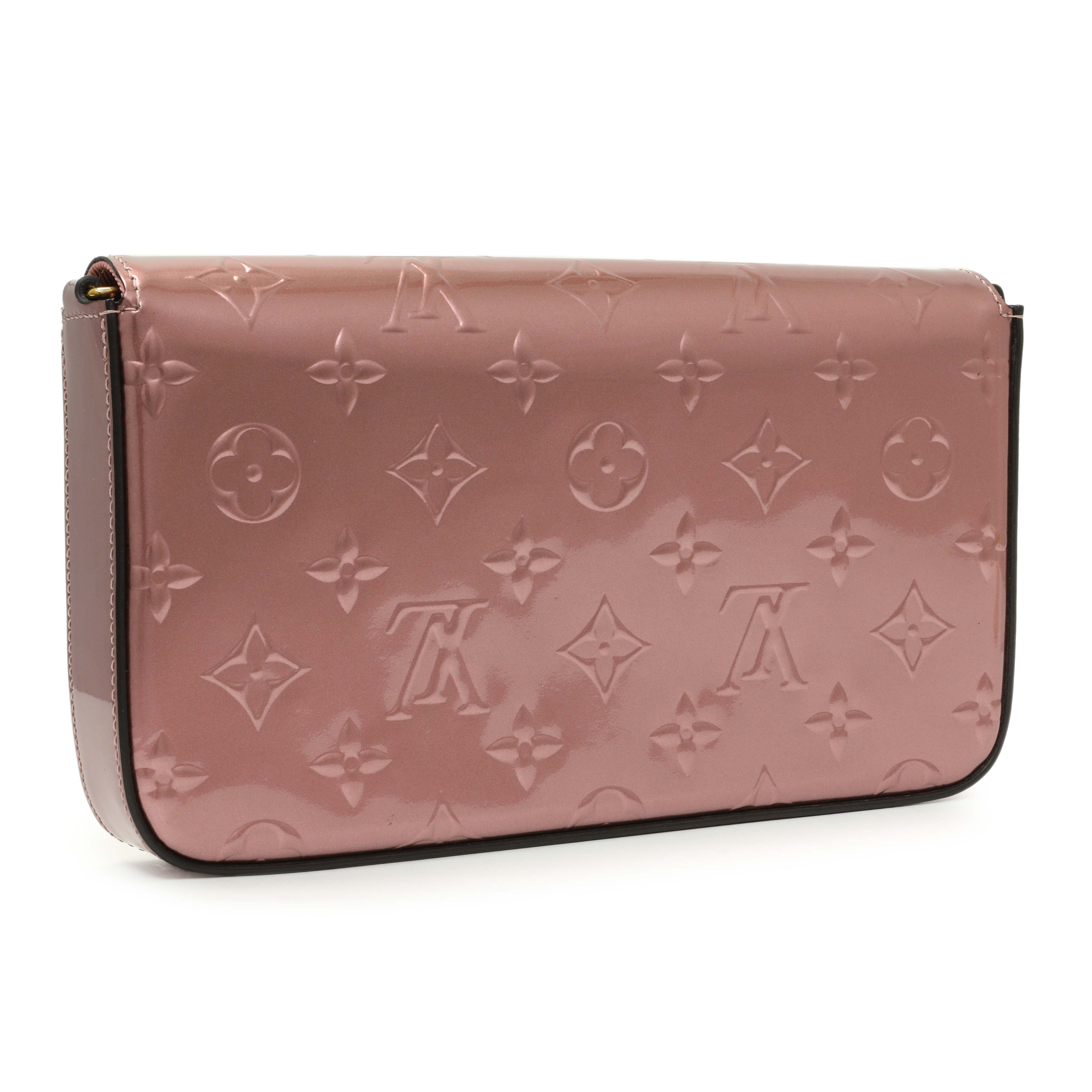 Louis Vuitton Metallic Pale Pink Vernis Pochette Felicie Chain Wallet