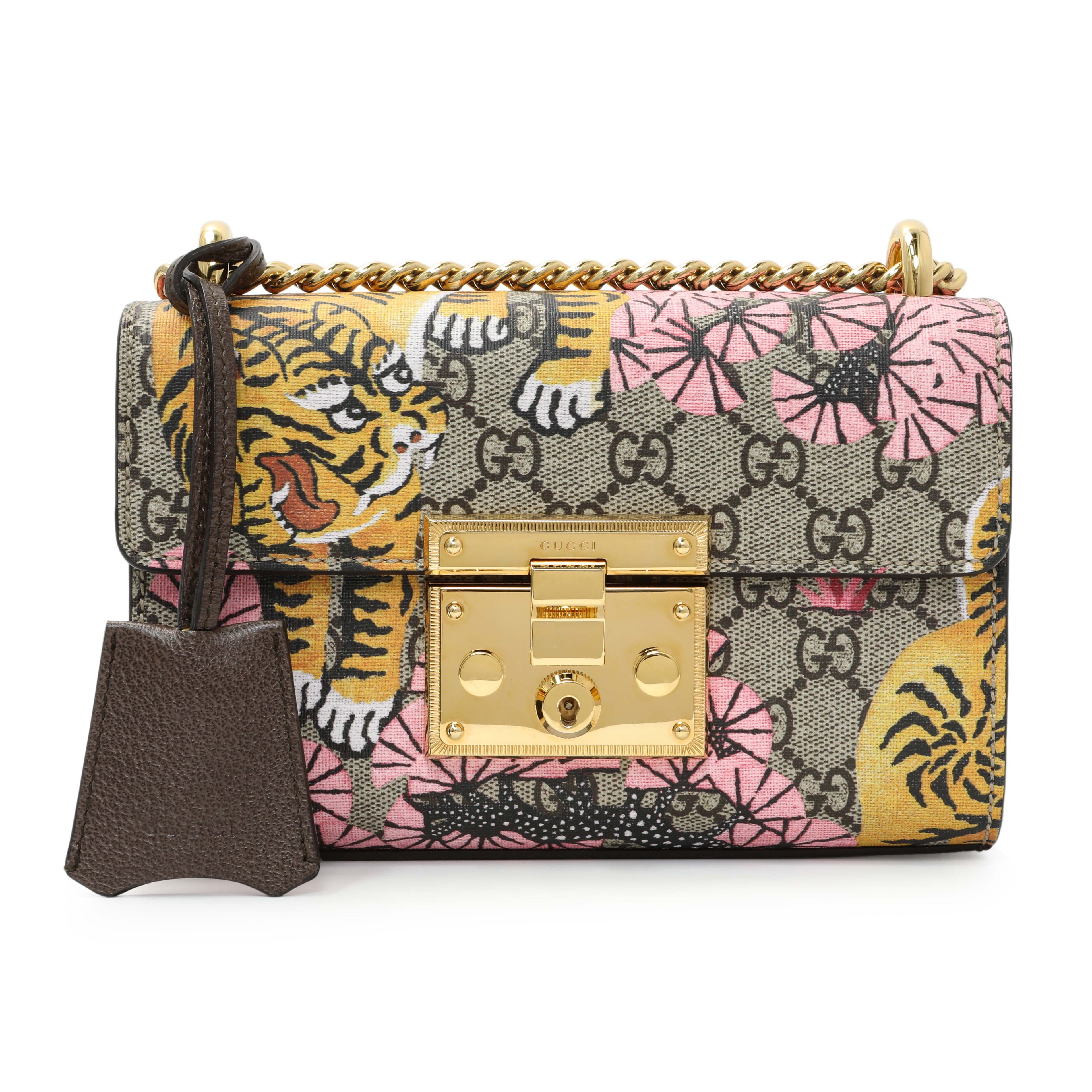 Gucci GG Supreme Monogram Bengal Calfskin Small Padlock Shoulder Bag