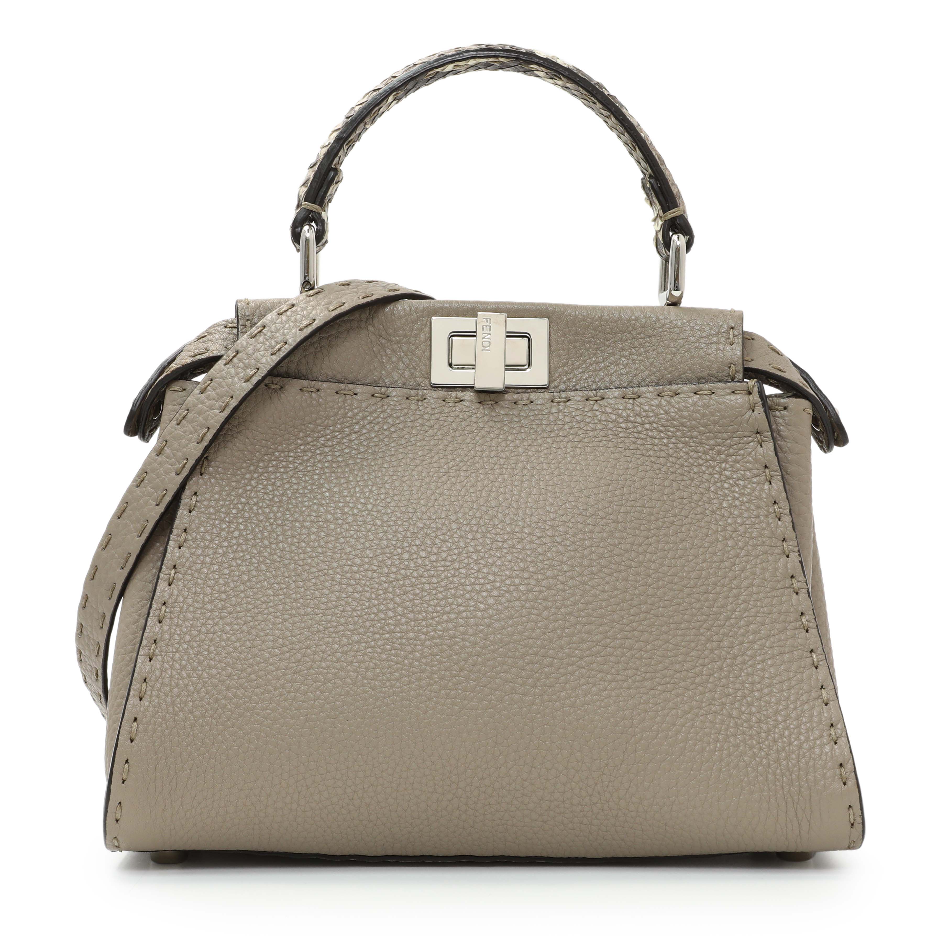 Fendi Plaster Cuoio Romano Snakeskin Selleria Mini Peekaboo Iconic Satchel