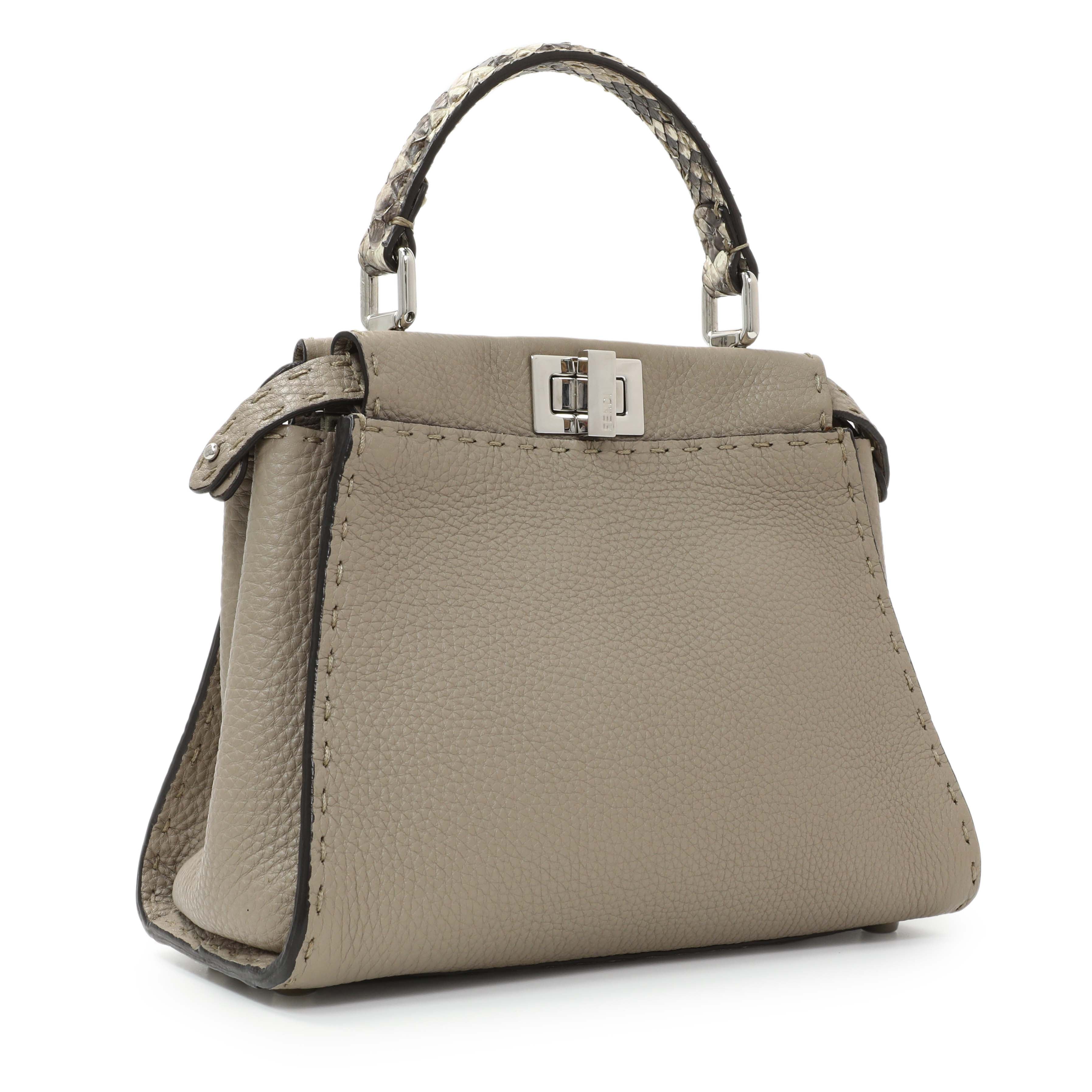 Fendi Plaster Cuoio Romano Snakeskin Selleria Mini Peekaboo Iconic Satchel