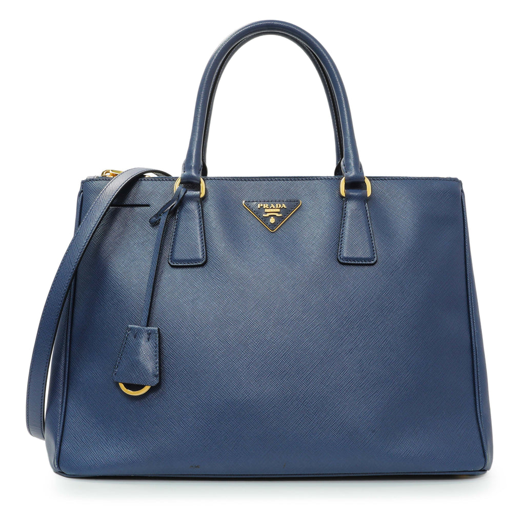 Prada Blue Saffiano Medium Galleria Double Zip Tote
