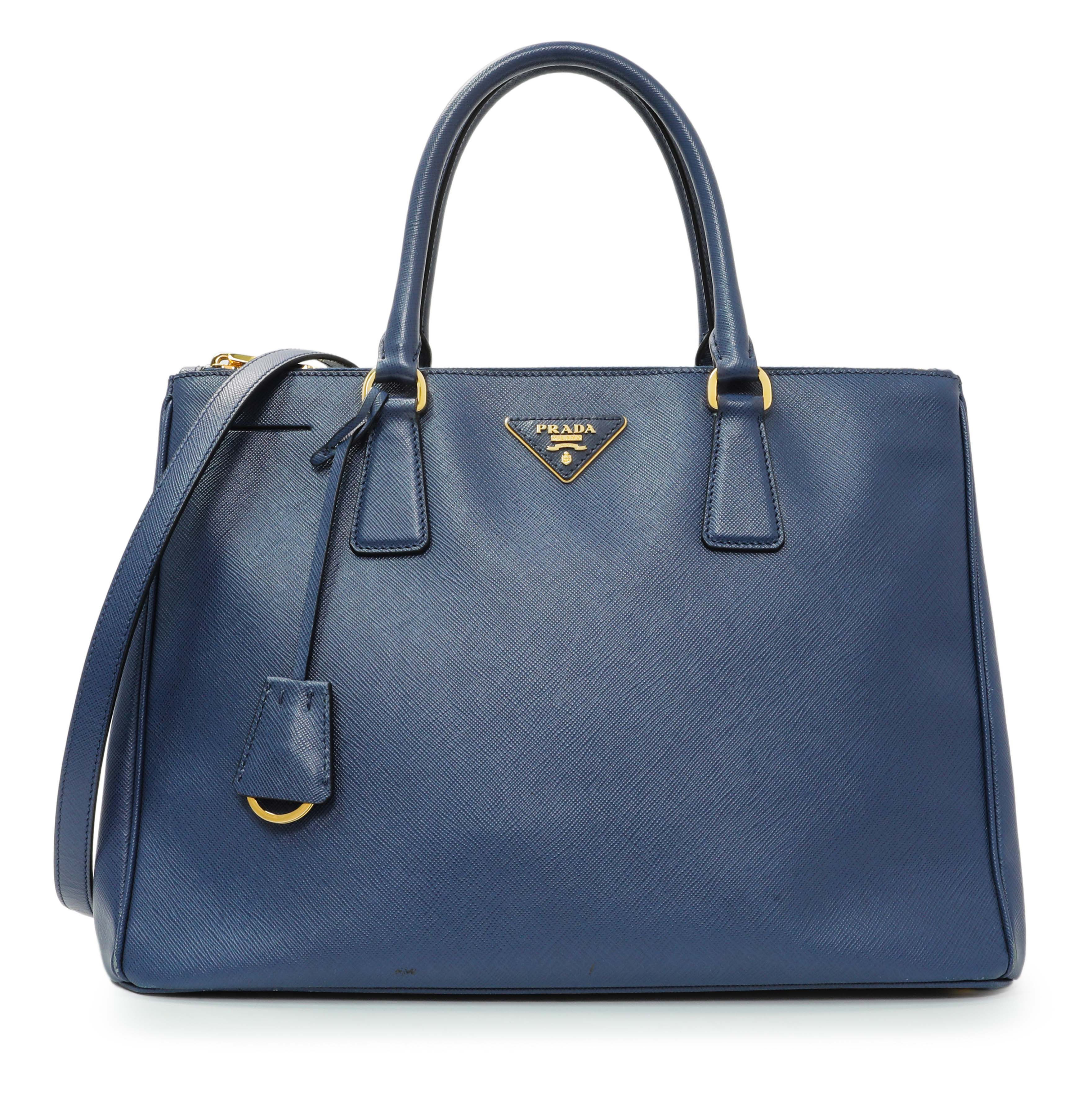 Prada Blue Saffiano Medium Galleria Double Zip Tote