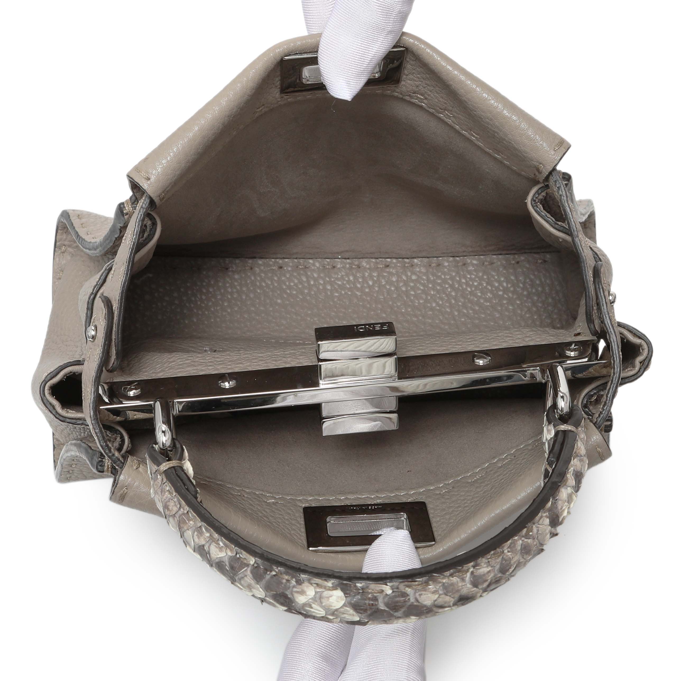 Fendi Plaster Cuoio Romano Snakeskin Selleria Mini Peekaboo Iconic Satchel