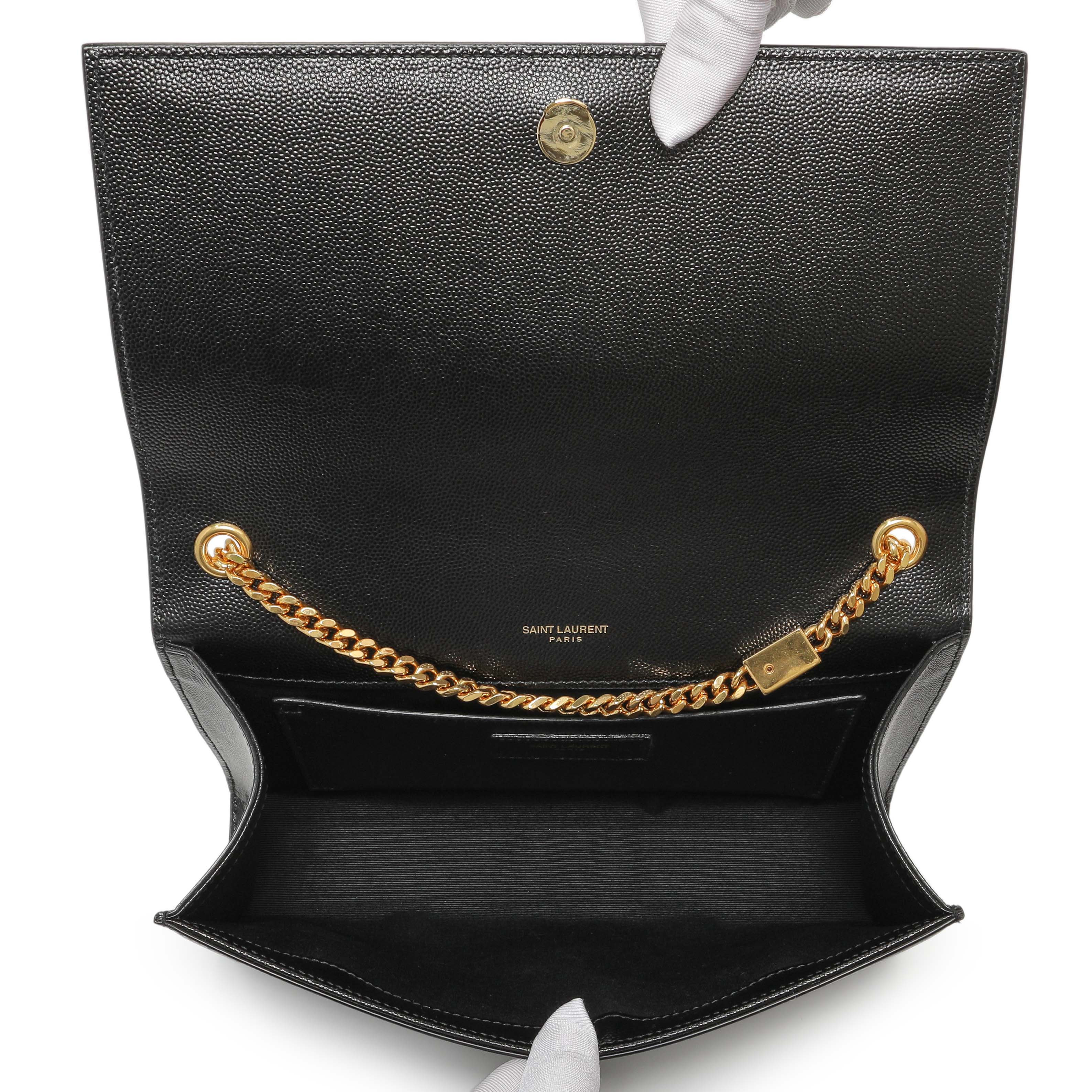 Saint Laurent Black Grain De Poudre Medium Monogram Kate Satchel