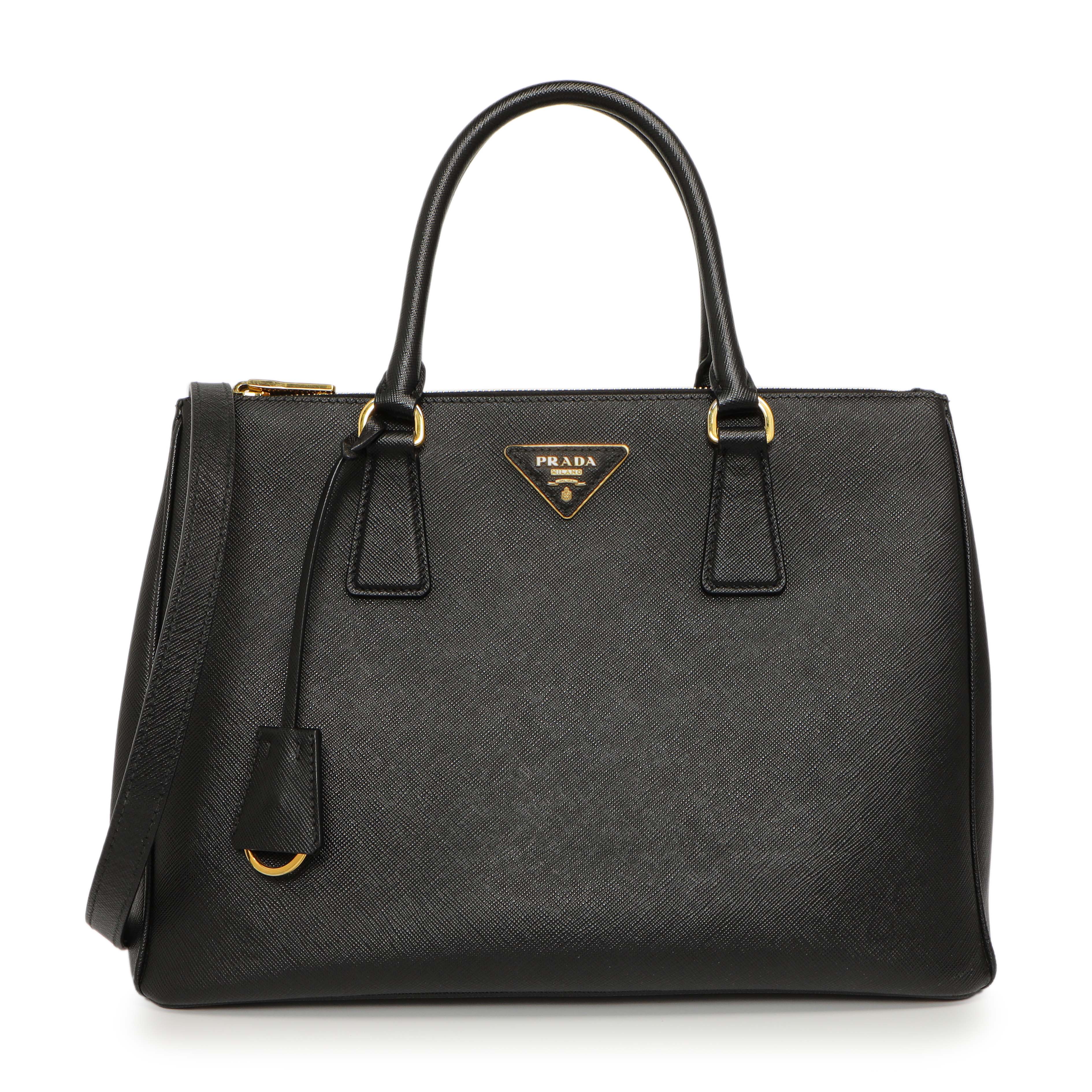 Prada Black Saffiano Medium Galleria Double Zip Tote
