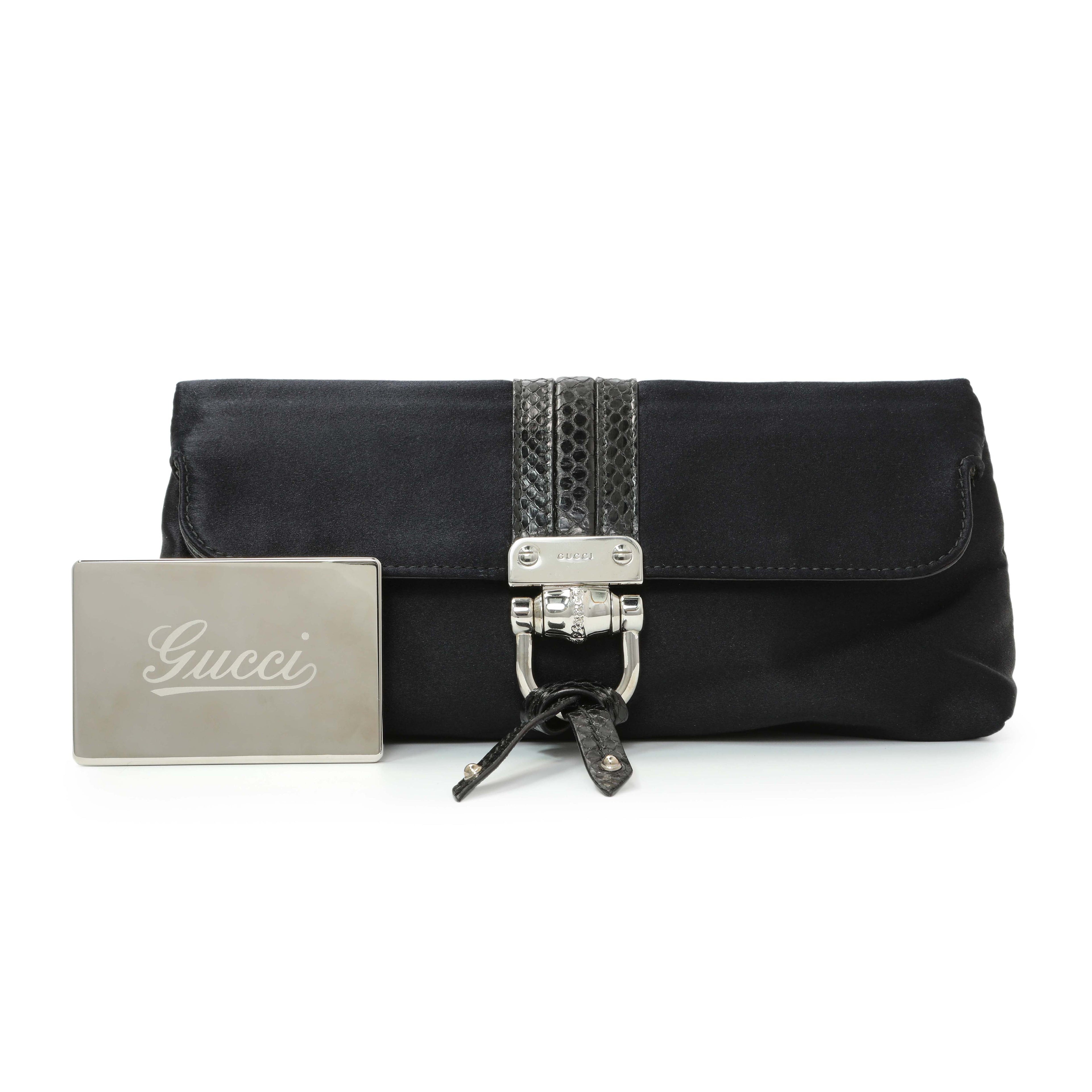 Gucci Black Satin Bamboo Croisette Clutch