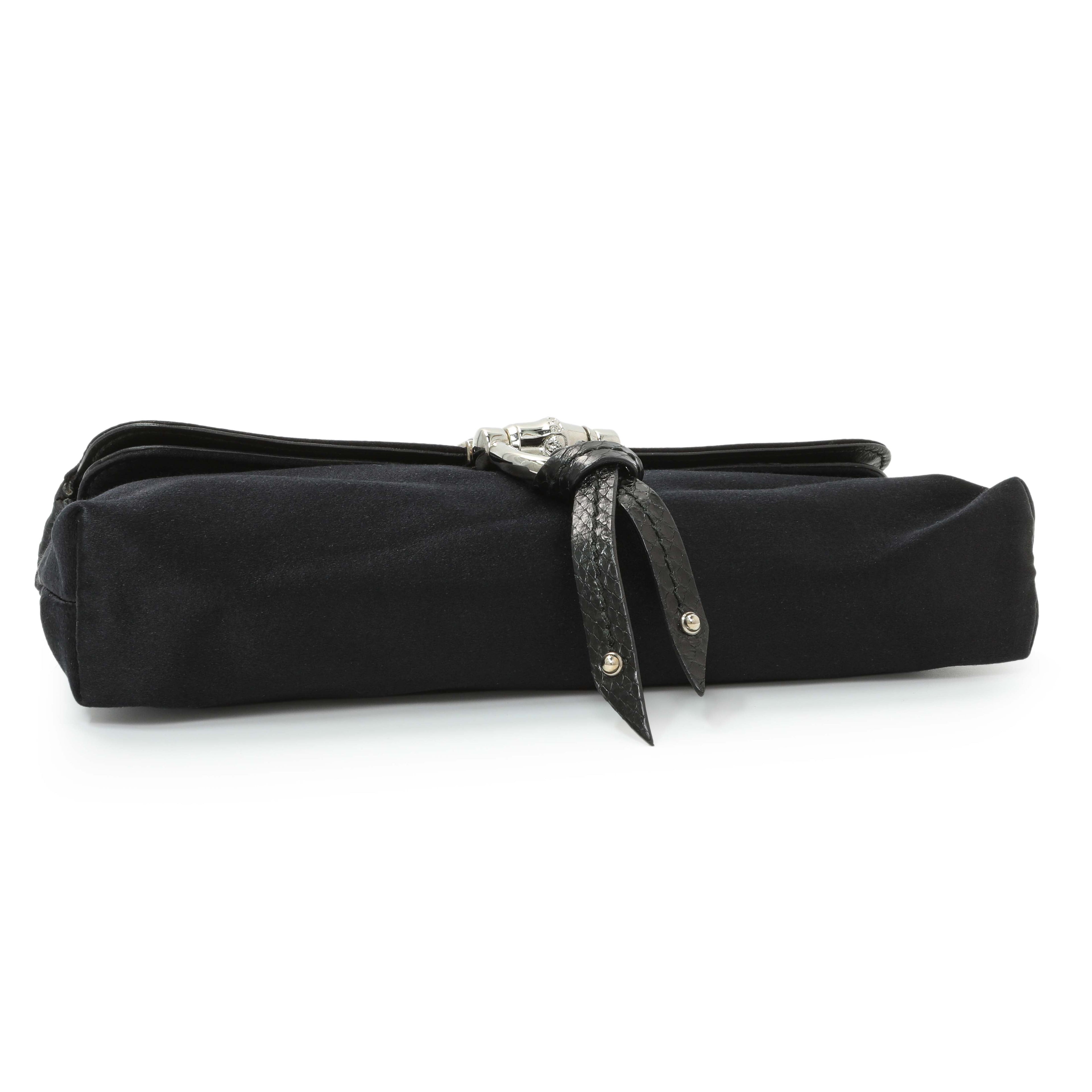 Gucci Black Satin Bamboo Croisette Clutch