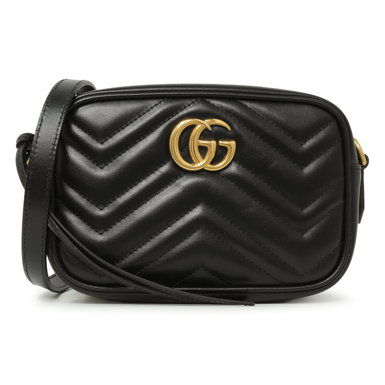 Gucci Black Calfskin Matelasse Mini GG Marmont Chain Shoulder Bag