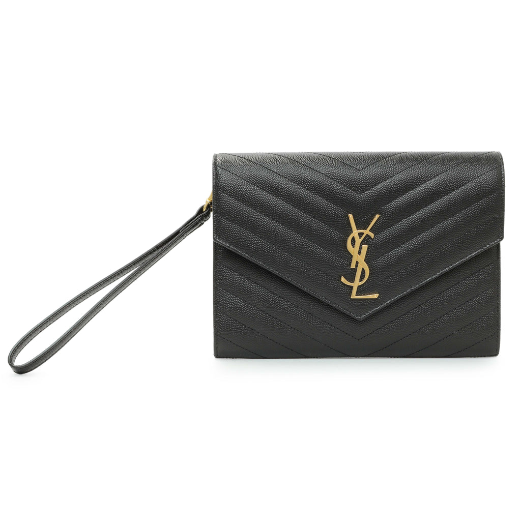 Saint Laurent Grain De Poudre Matelasse Chevron Monogram Envelope Clutch