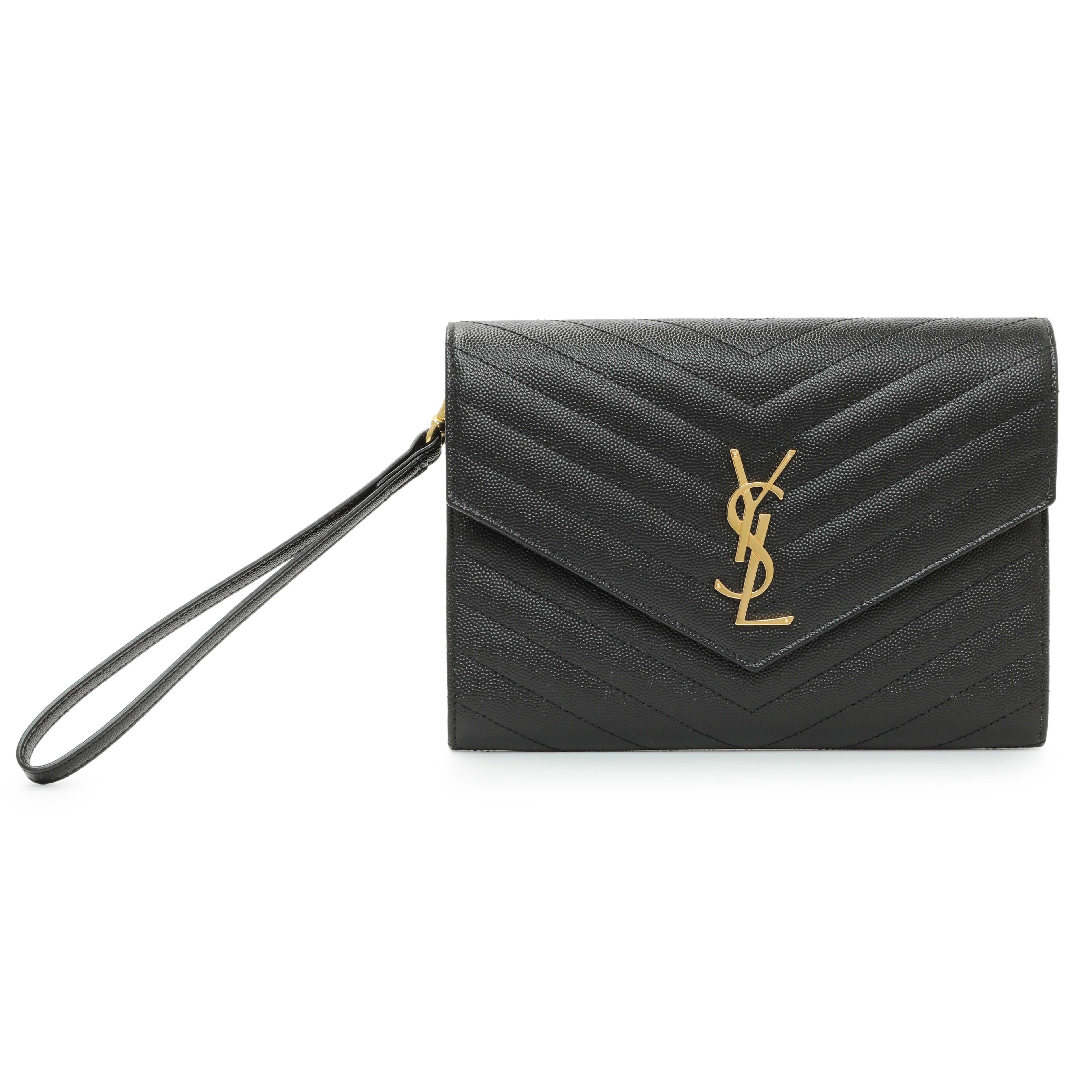 Saint Laurent Grain De Poudre Matelasse Chevron Monogram Envelope Clutch