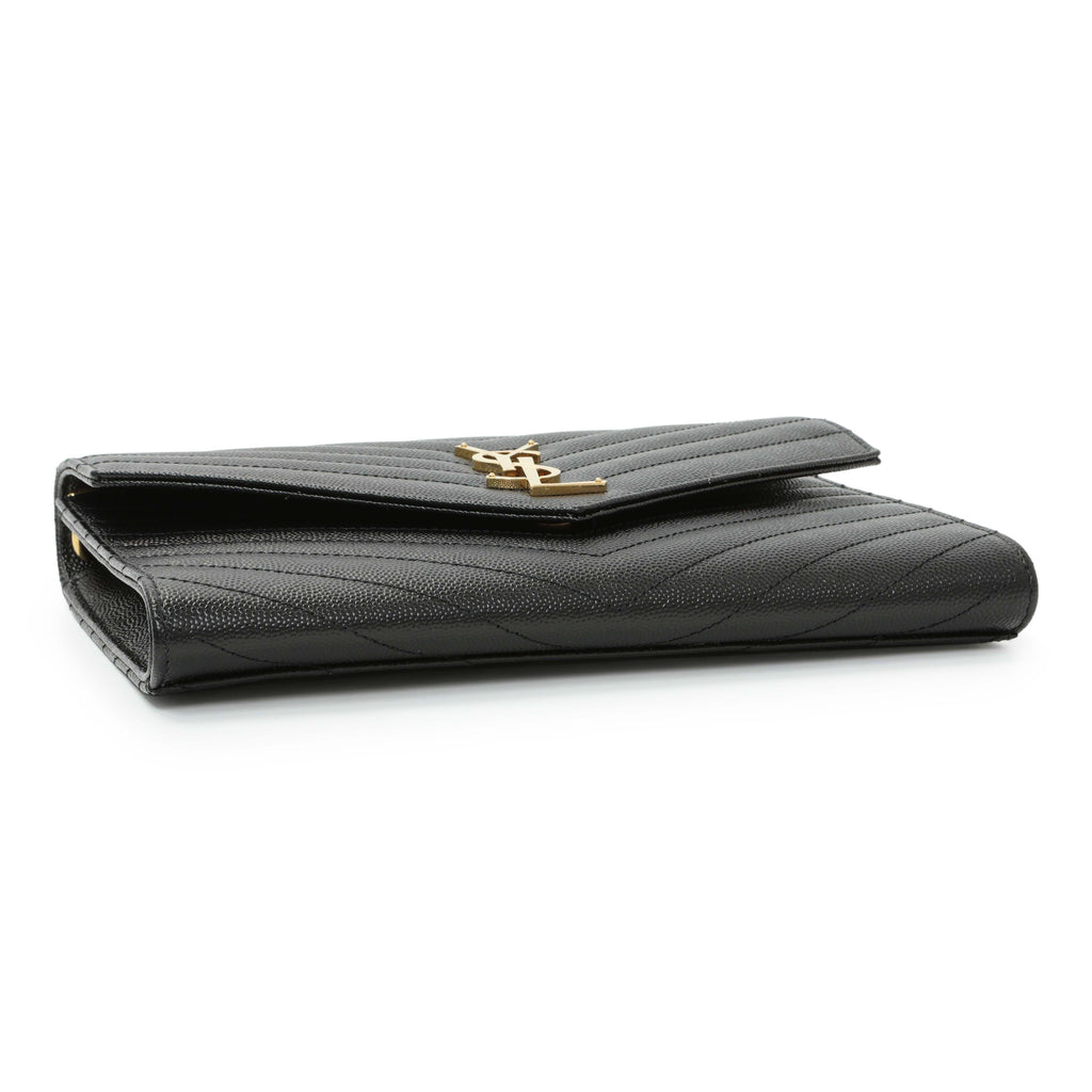 Saint Laurent Grain De Poudre Matelasse Chevron Monogram Envelope Clutch