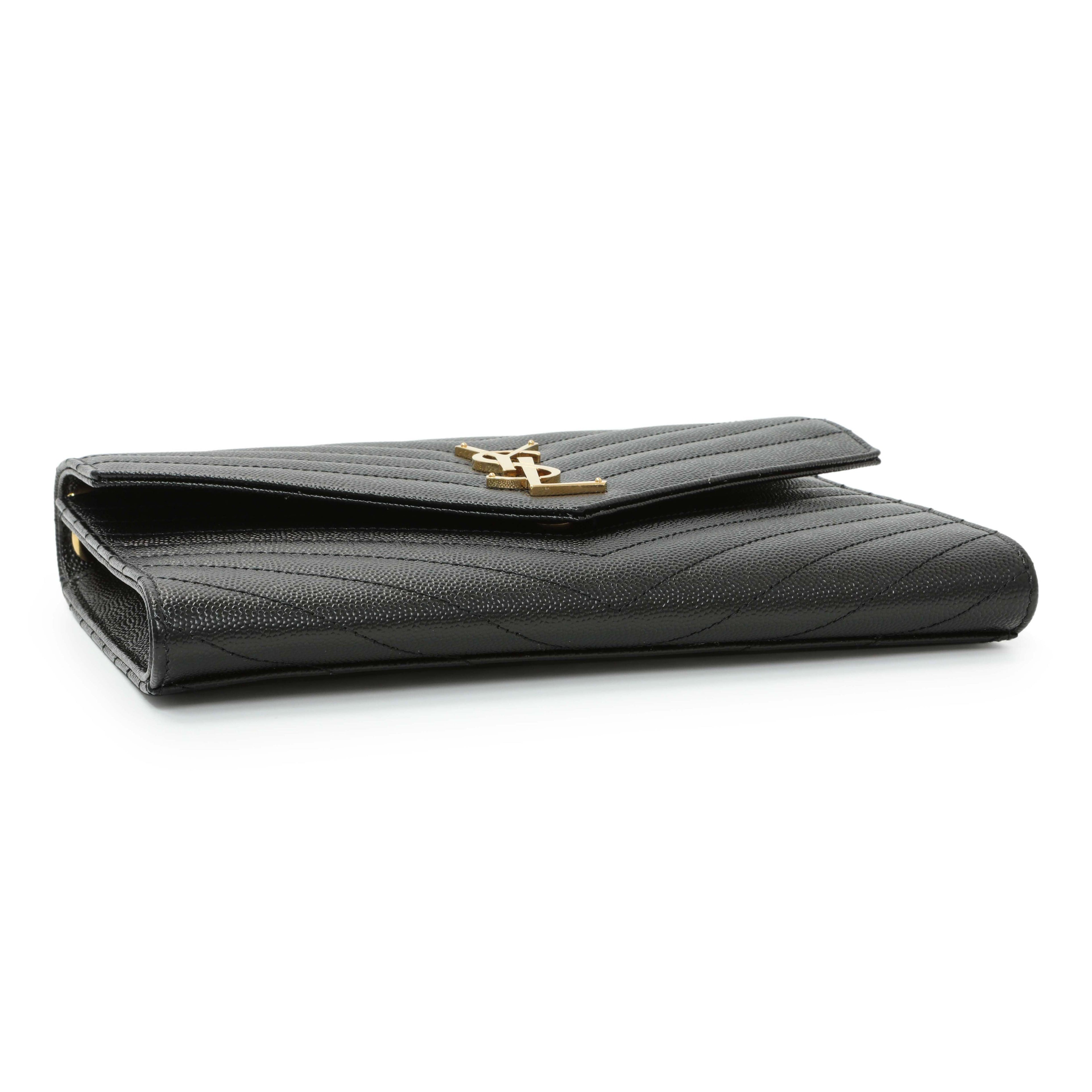 Saint Laurent Grain De Poudre Matelasse Chevron Monogram Envelope Clutch