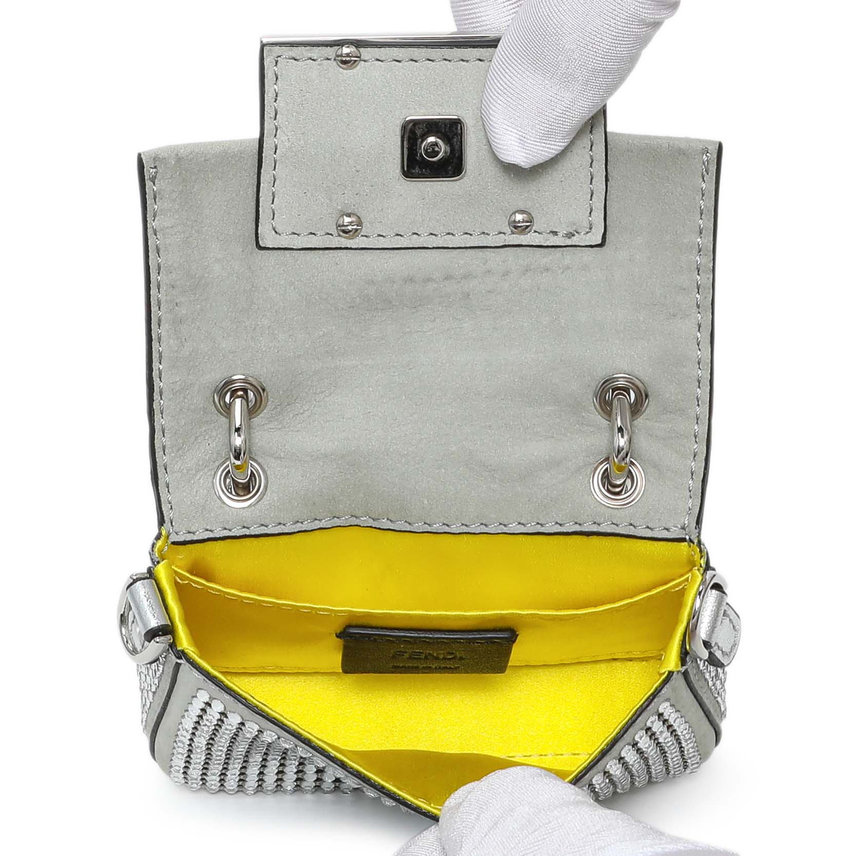 Fendi Grey Nubuck Crystal Nano Baguette Charm