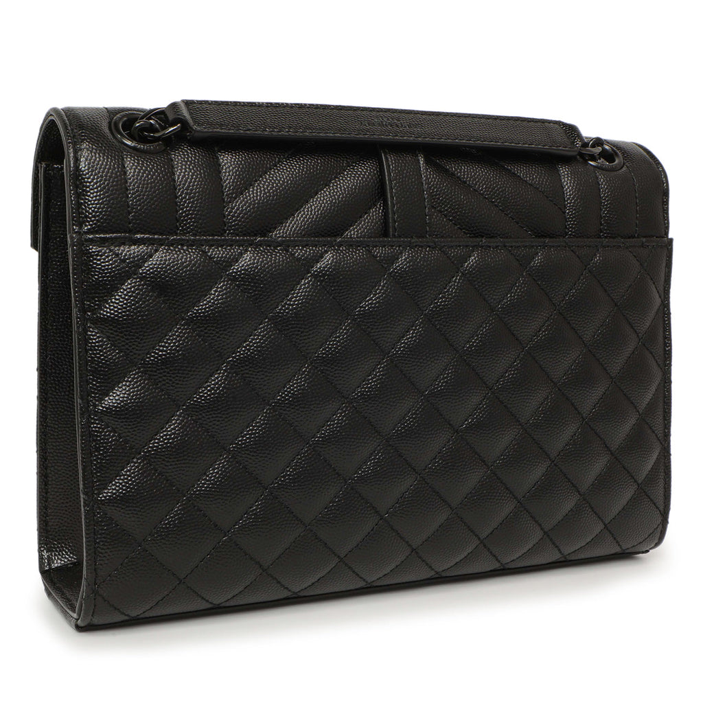 Saint Laurent Black Grain De Poudre Textured Mixed Matelasse Medium Triquilt Monogram Envelope Satchel