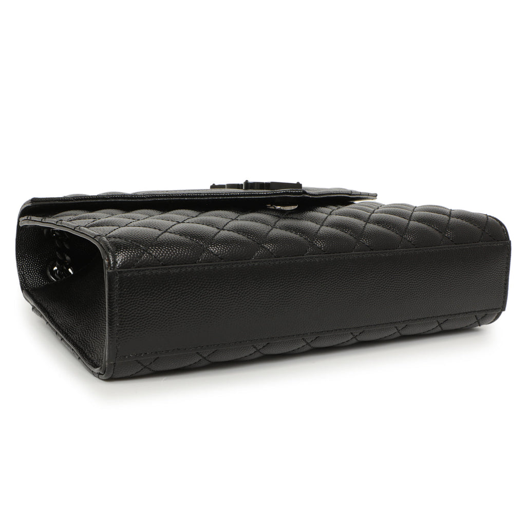 Saint Laurent Black Grain De Poudre Textured Mixed Matelasse Medium Triquilt Monogram Envelope Satchel