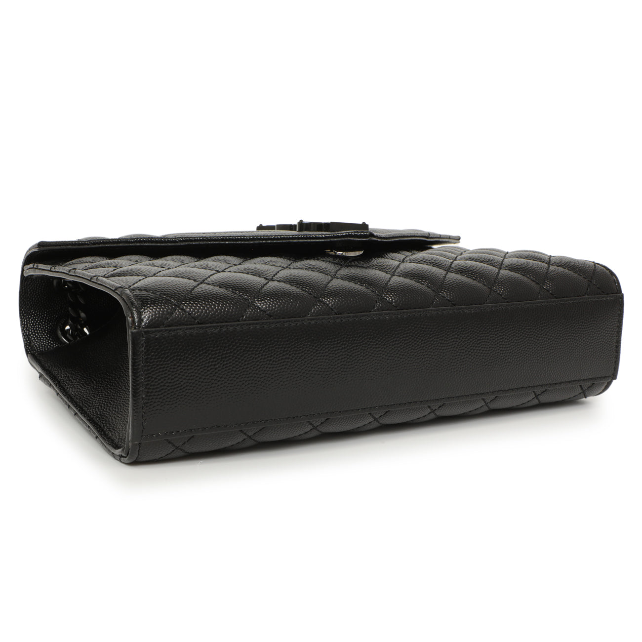 Saint Laurent Black Grain De Poudre Textured Mixed Matelasse Medium Triquilt Monogram Envelope Satchel