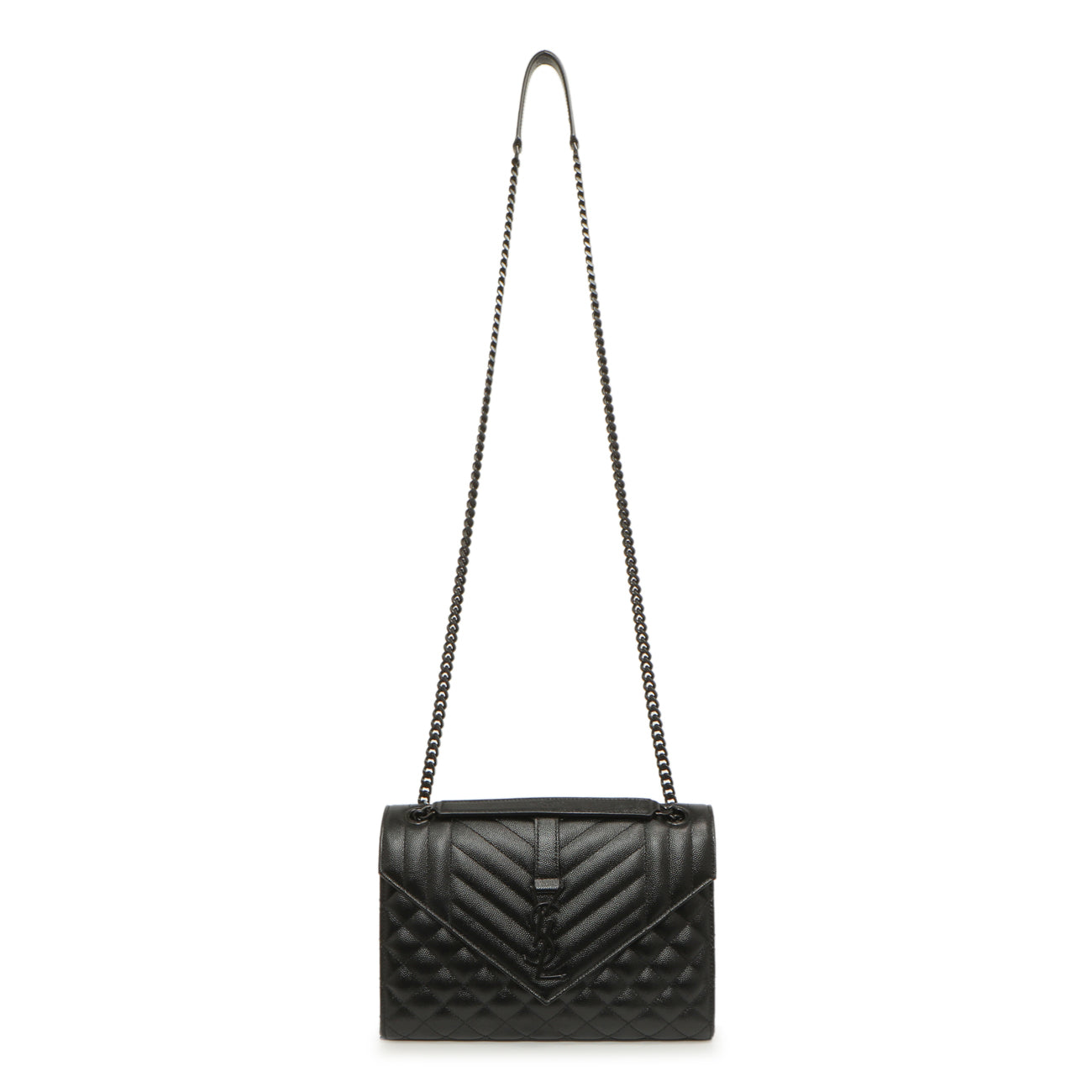 Saint Laurent Black Grain De Poudre Textured Mixed Matelasse Medium Triquilt Monogram Envelope Satchel