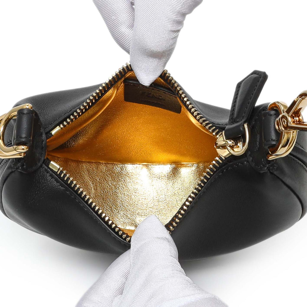 Fendi Black Vitello Grace Nano Fendigraphy Hobo Charm