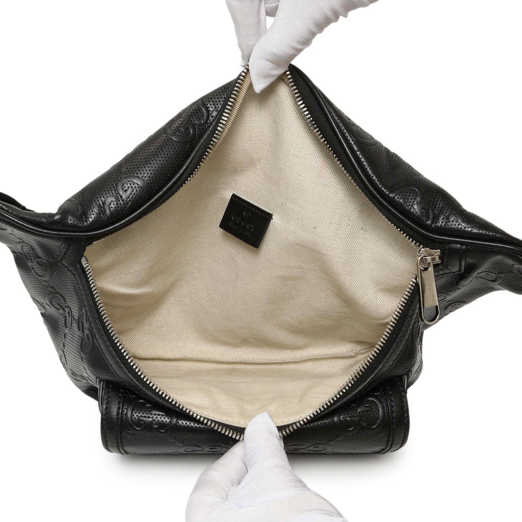 Gucci Black Calfskin GG Tennis Embossed Pocket Belt Bag