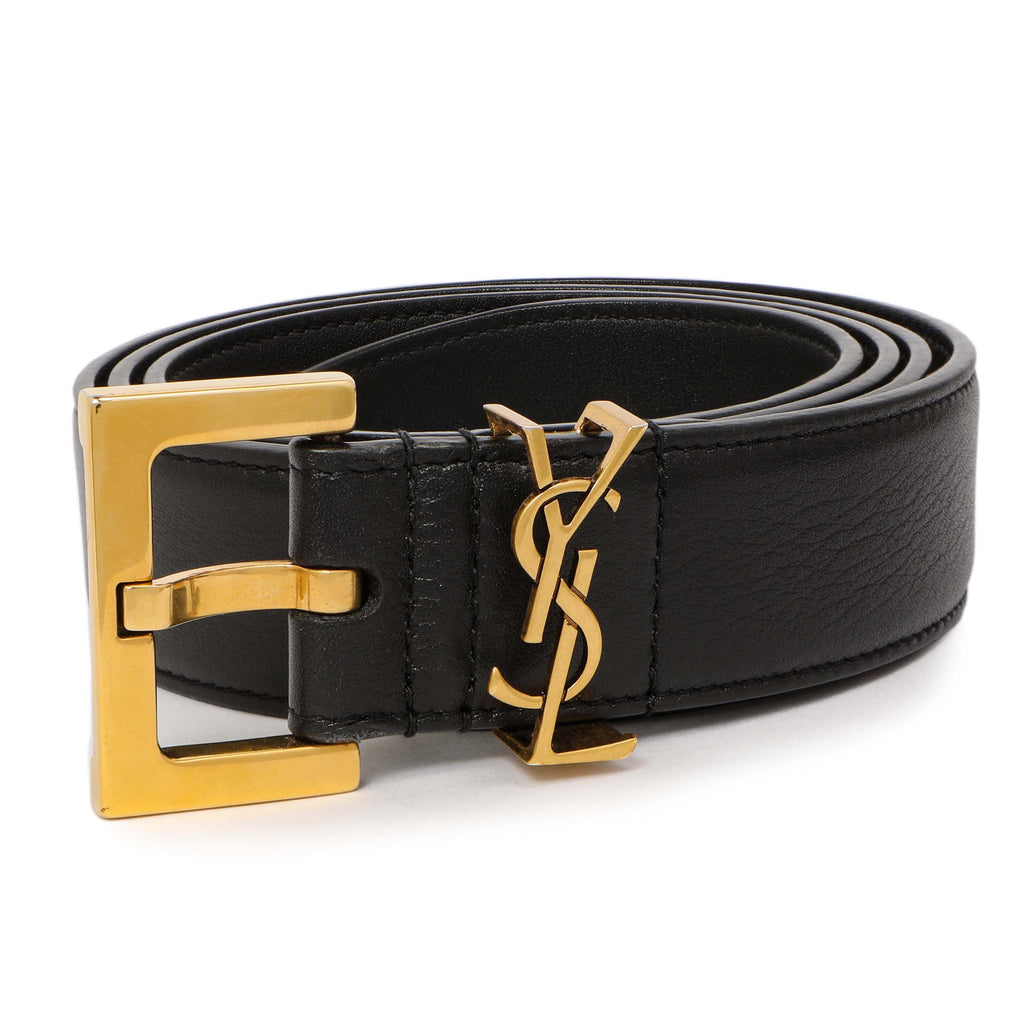 Saint Laurent Black Smooth Calfskin Monogram Square Buckle Belt
