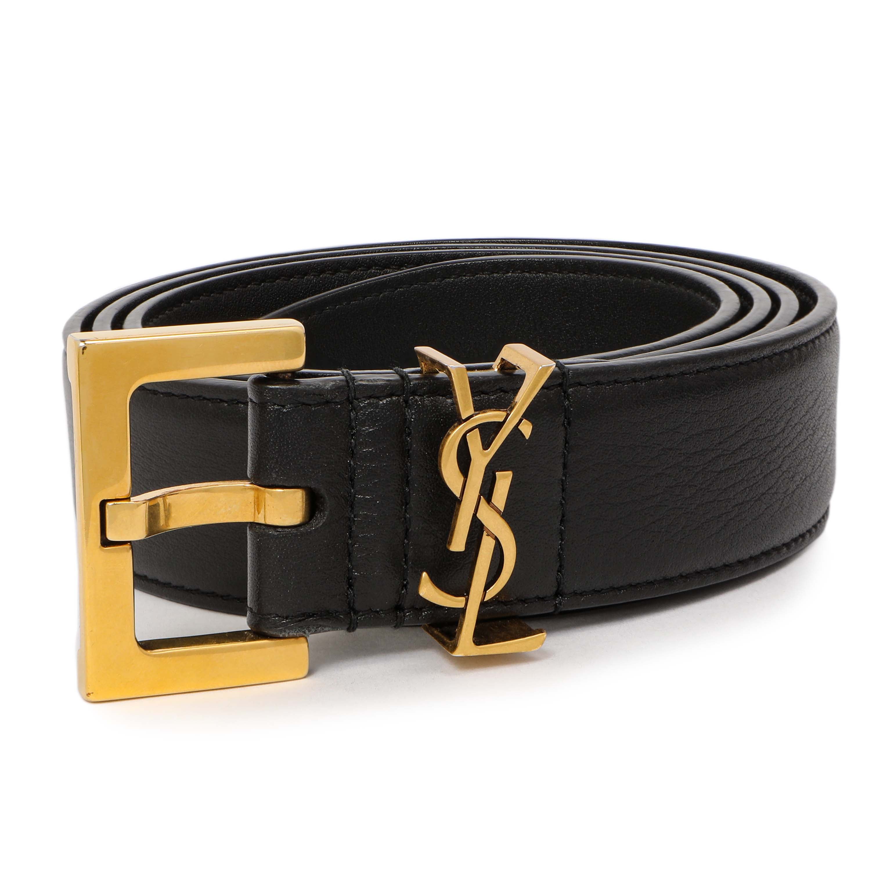 Saint Laurent Black Smooth Calfskin Monogram Square Buckle Belt