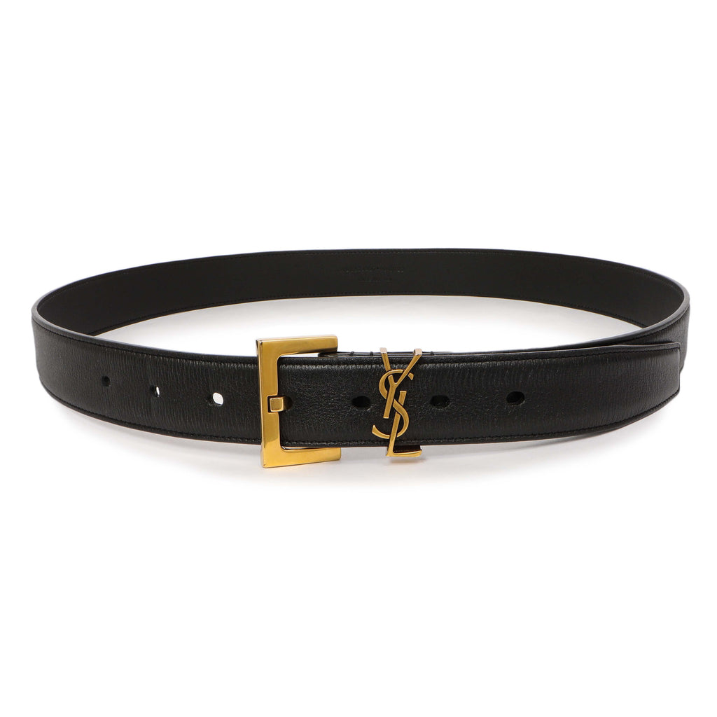 Saint Laurent Black Smooth Calfskin Monogram Square Buckle Belt