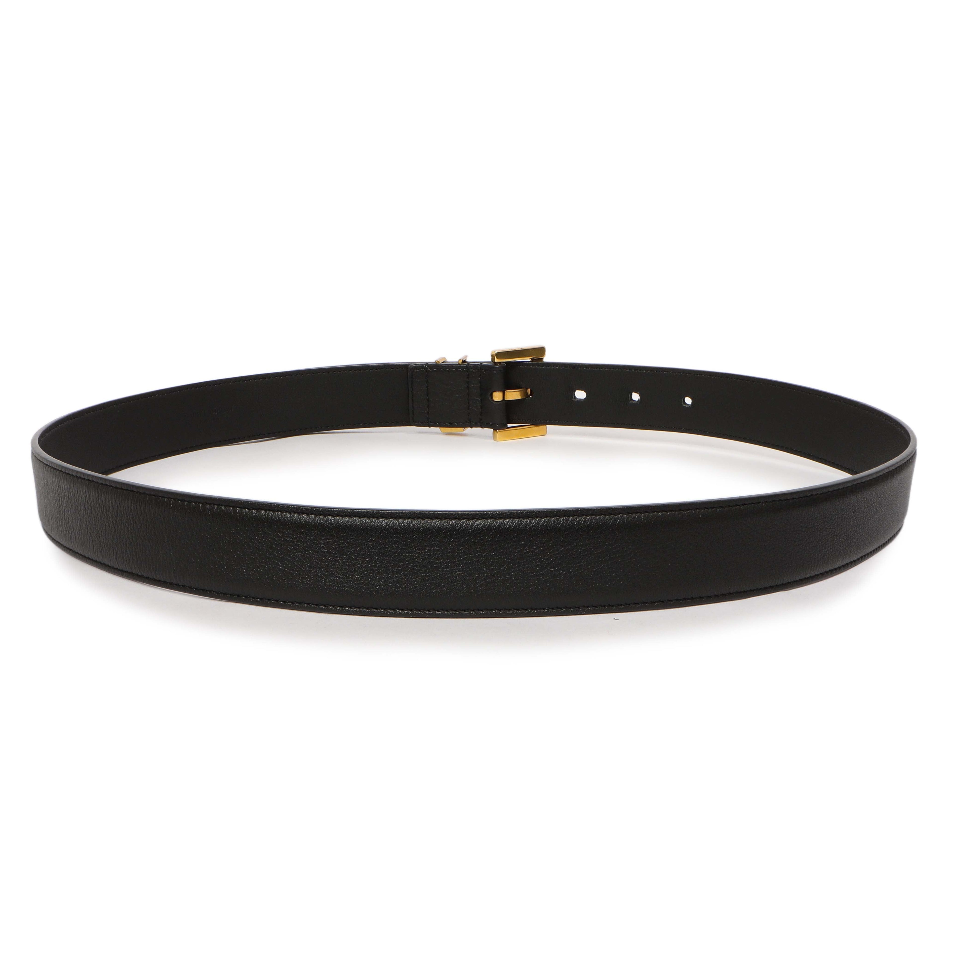 Saint Laurent Black Smooth Calfskin Monogram Square Buckle Belt