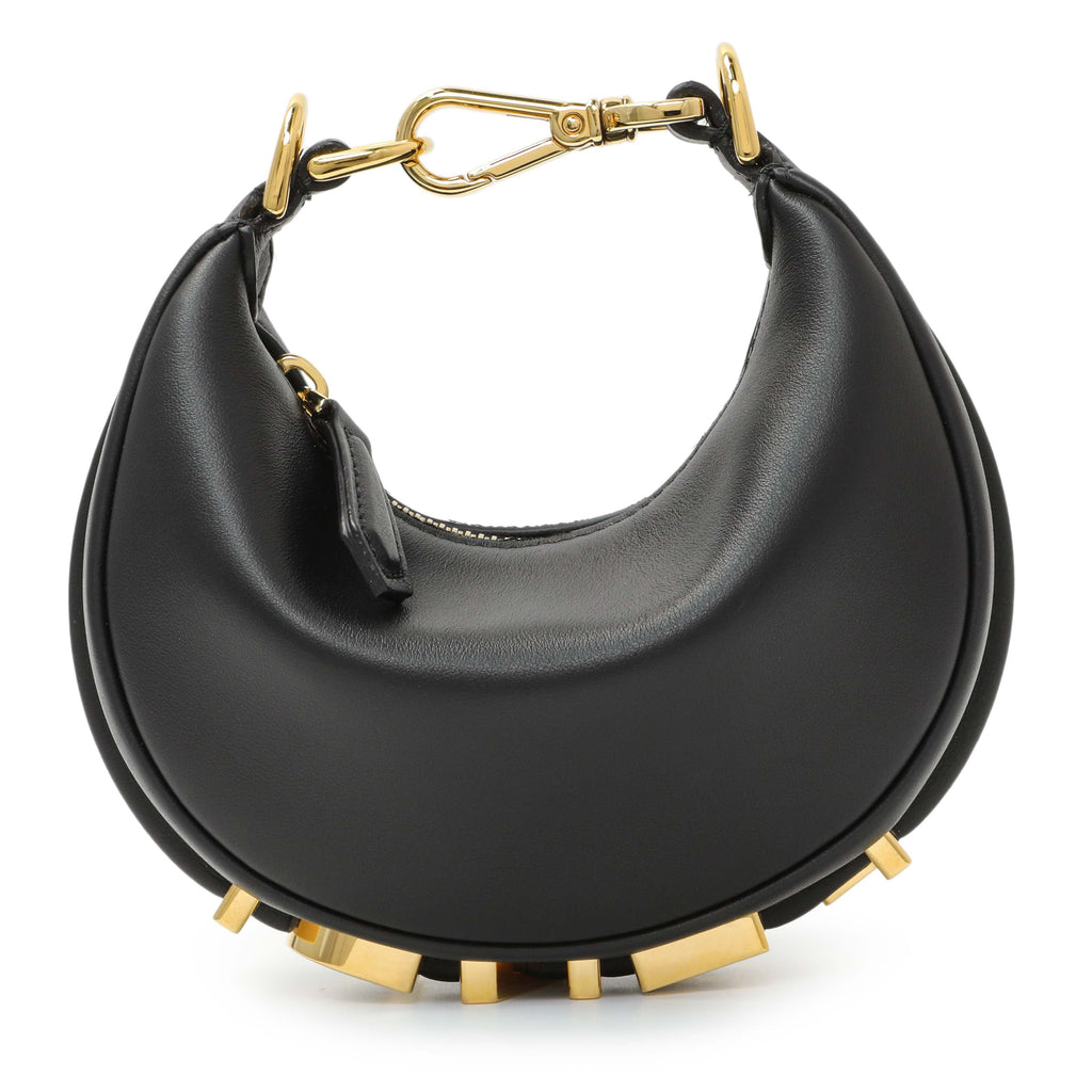 Fendi Black Vitello Grace Nano Fendigraphy Hobo Charm