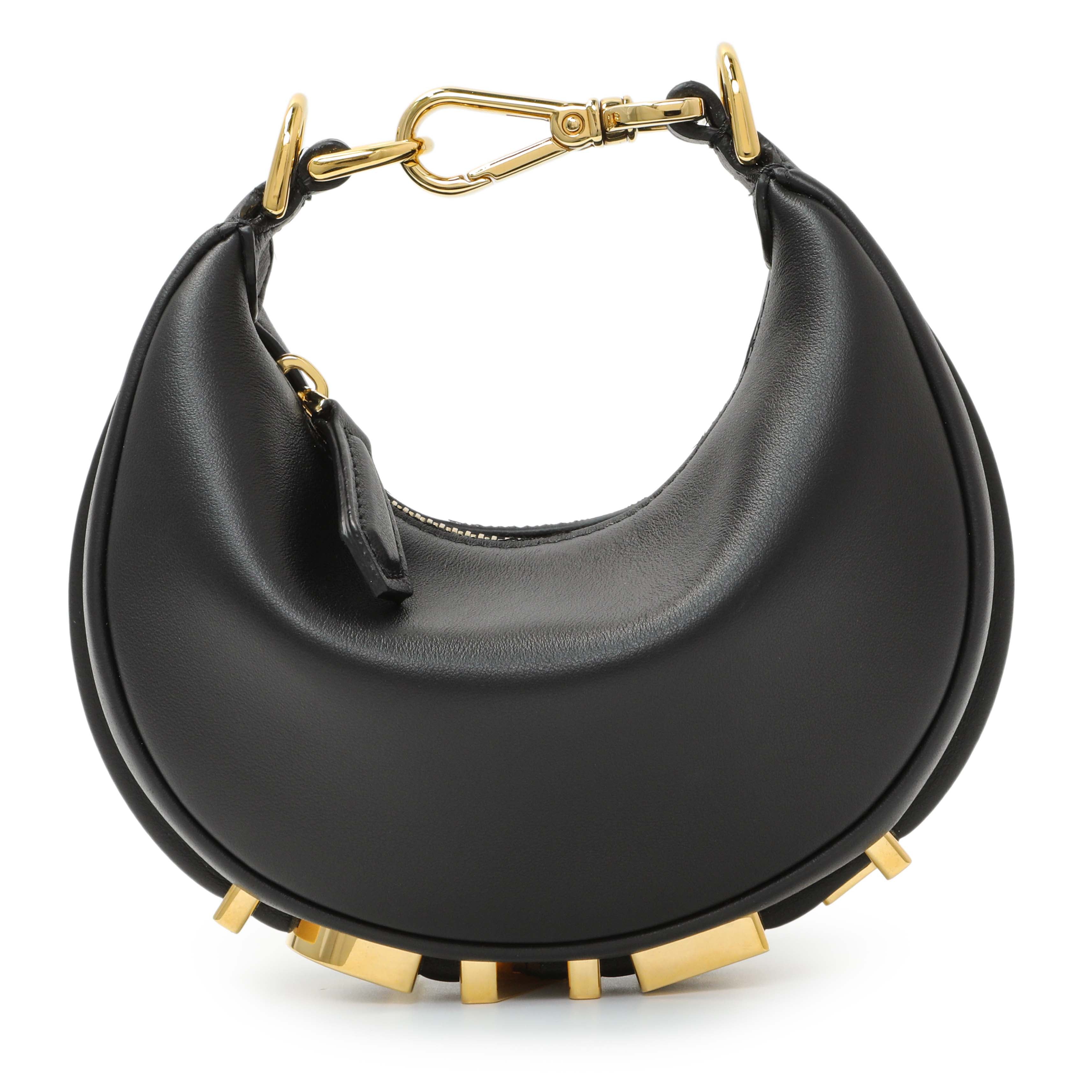 Fendi Black Vitello Grace Nano Fendigraphy Hobo Charm