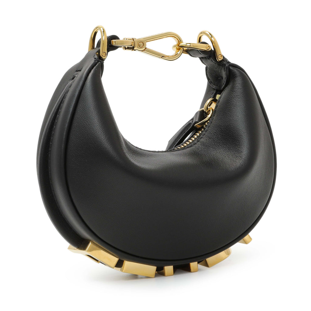 Fendi Black Vitello Grace Nano Fendigraphy Hobo Charm