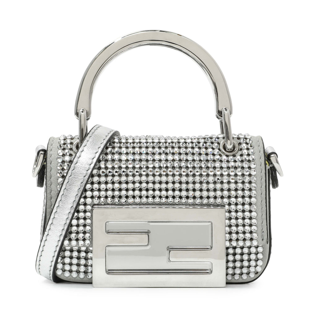 Fendi Grey Nubuck Crystal Nano Baguette Charm