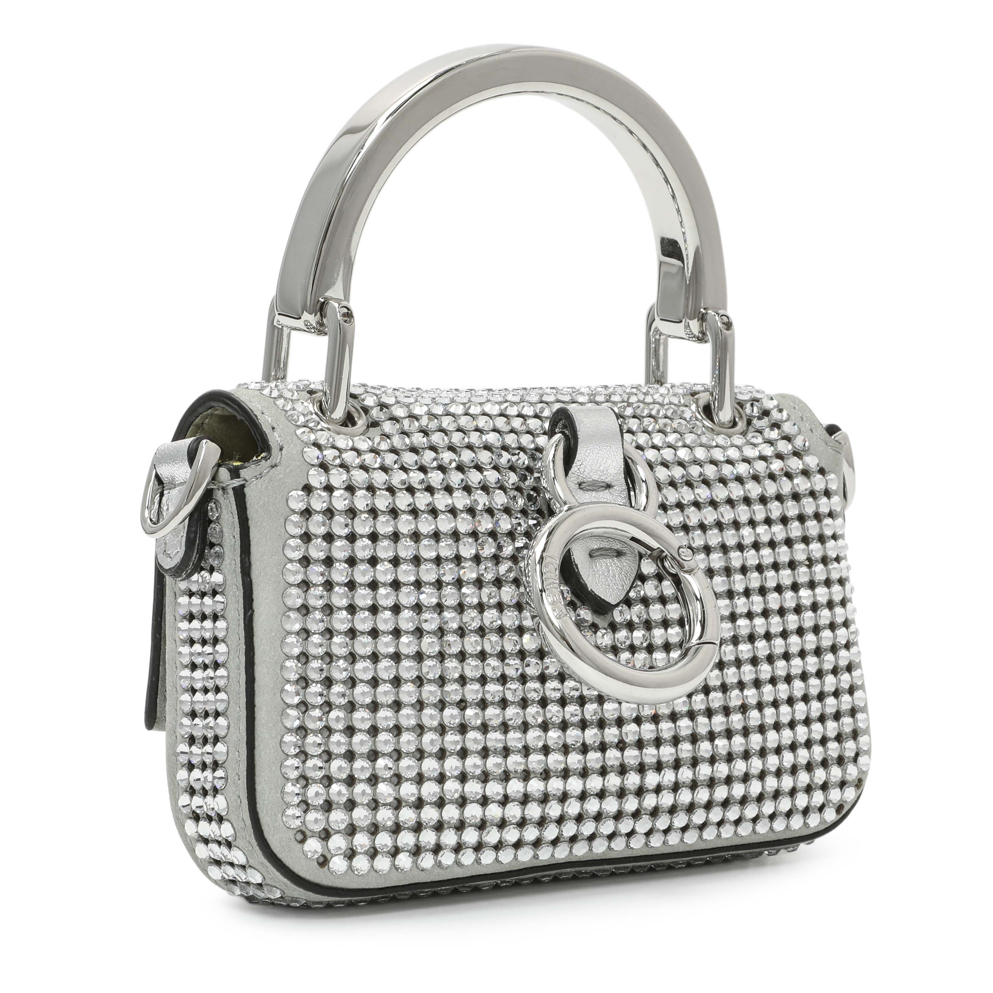 Fendi Grey Nubuck Crystal Nano Baguette Charm