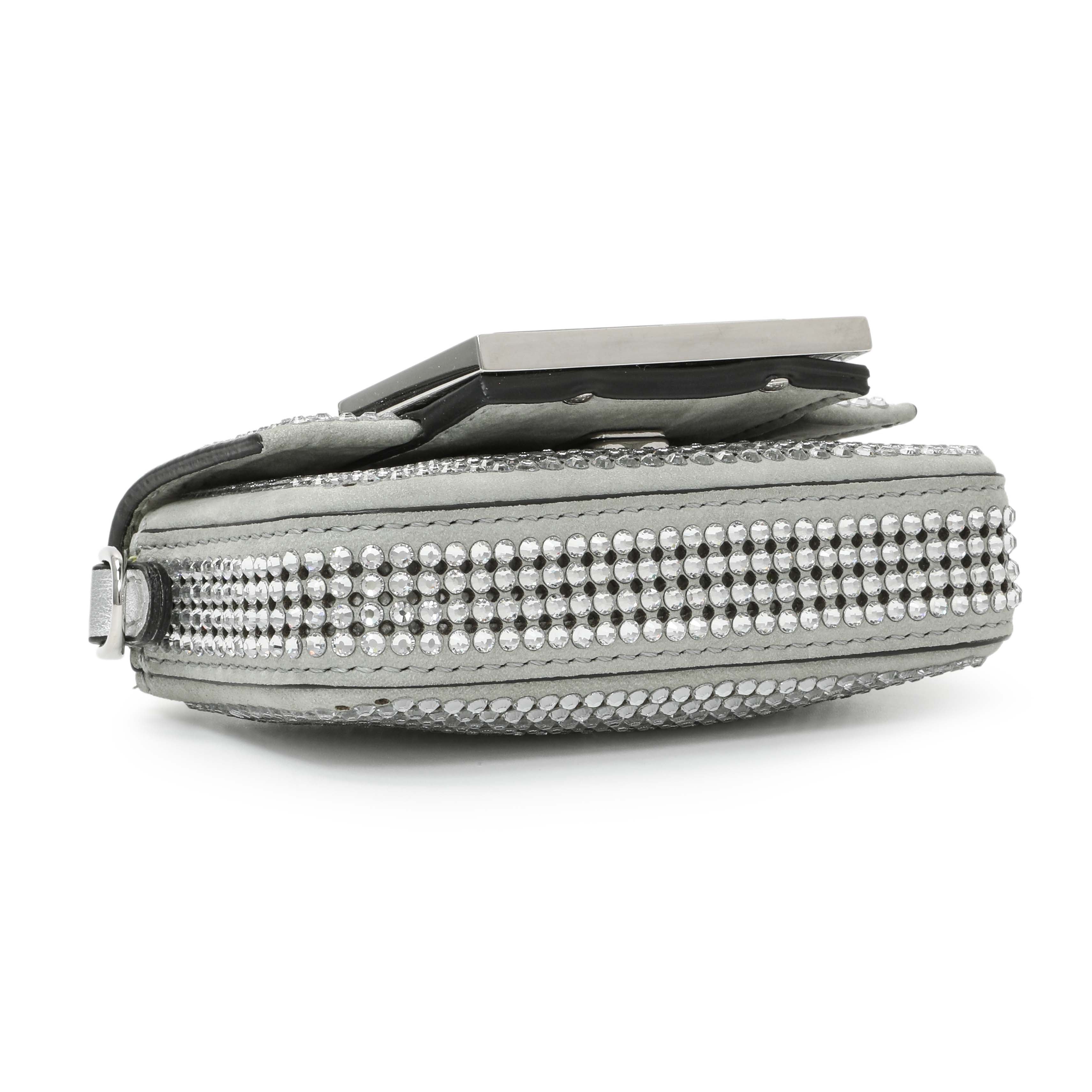 Fendi Grey Nubuck Crystal Nano Baguette Charm