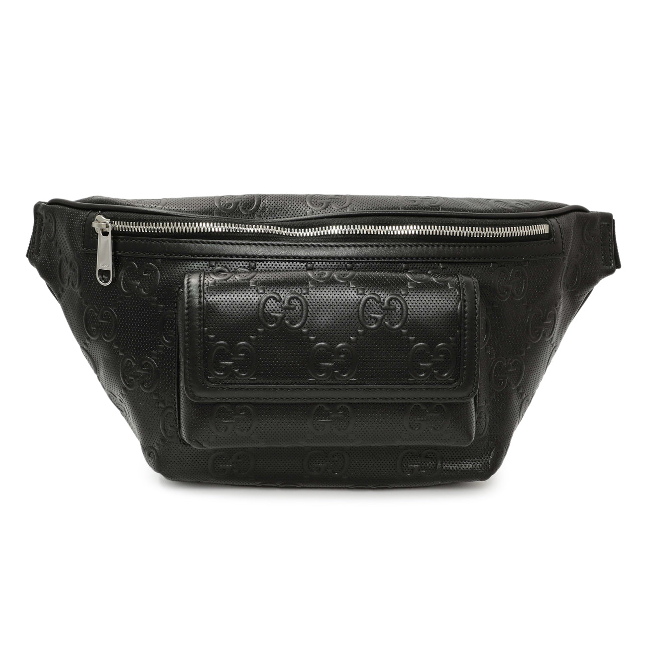Gucci Black Calfskin GG Tennis Embossed Pocket Belt Bag