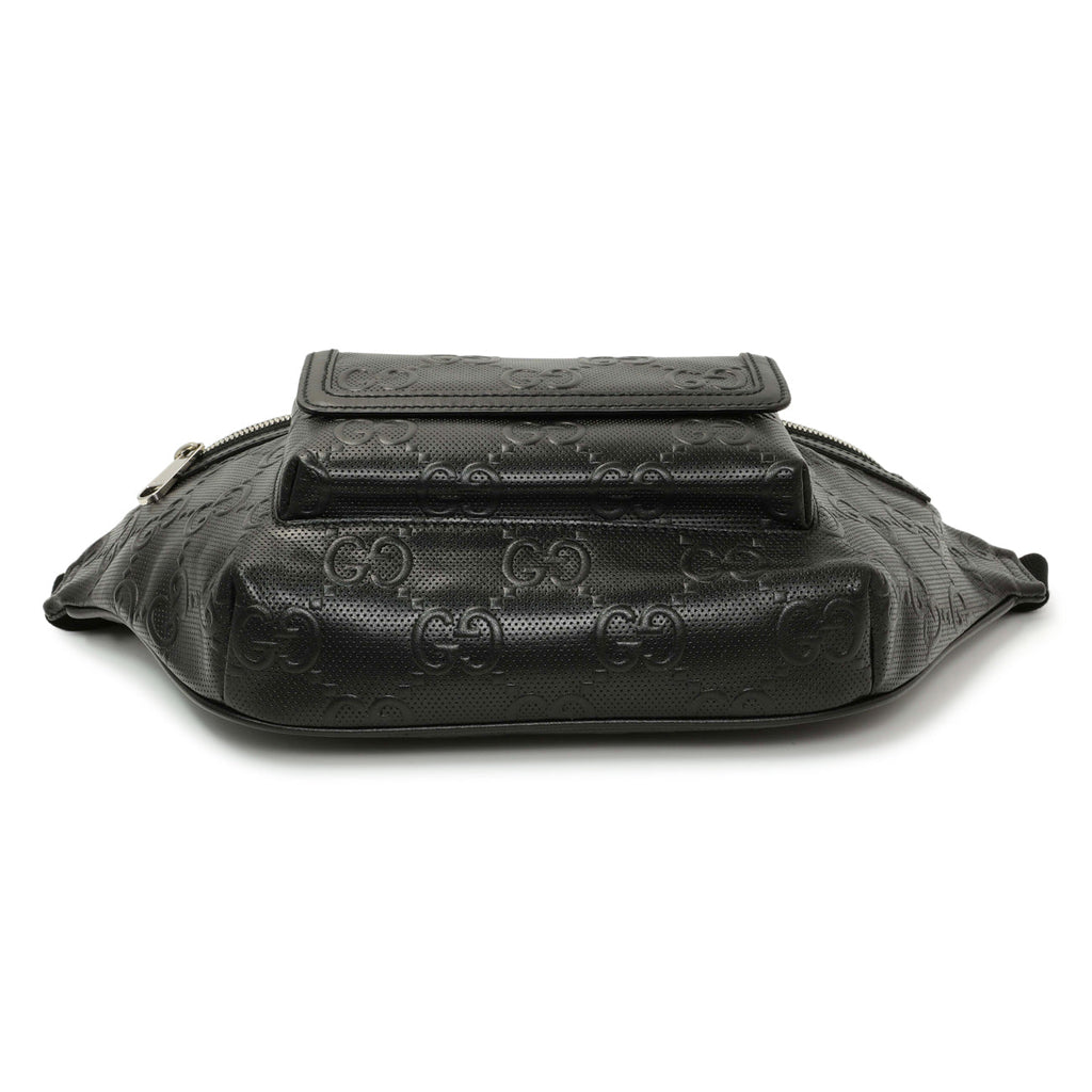 Gucci Black Calfskin GG Tennis Embossed Pocket Belt Bag