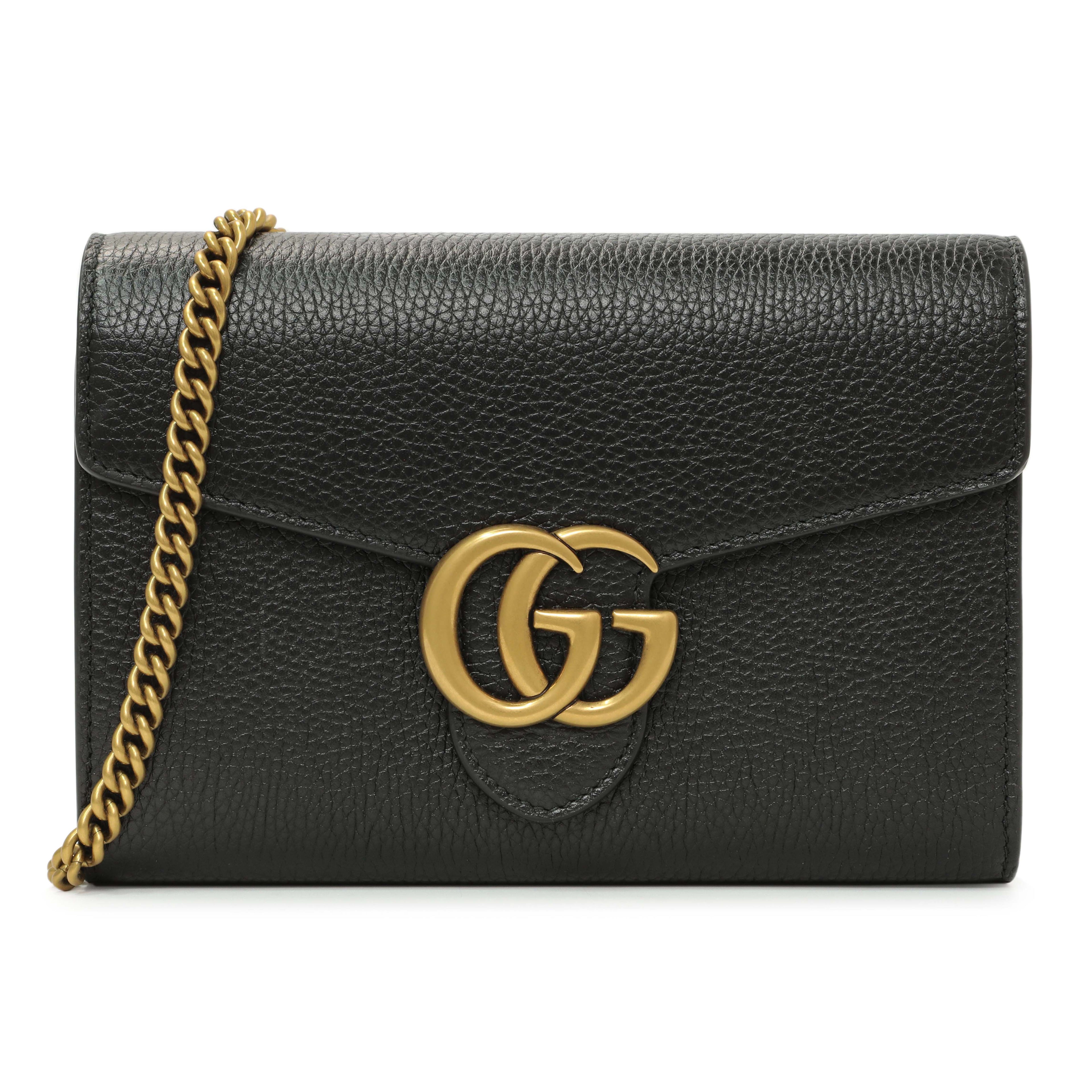 Gucci Black Calfskin GG Marmont Chain Wallet