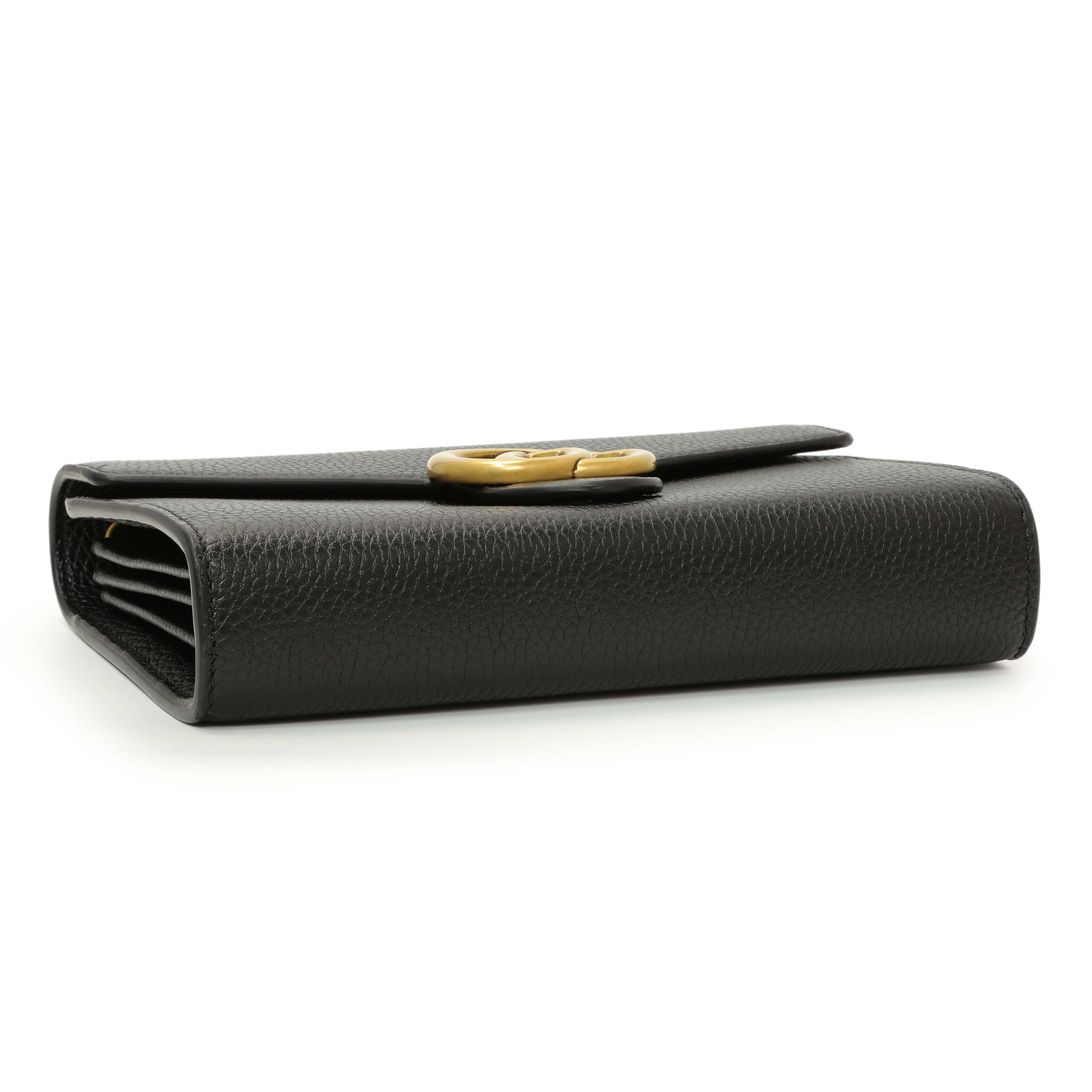 Gucci Black Calfskin GG Marmont Chain Wallet